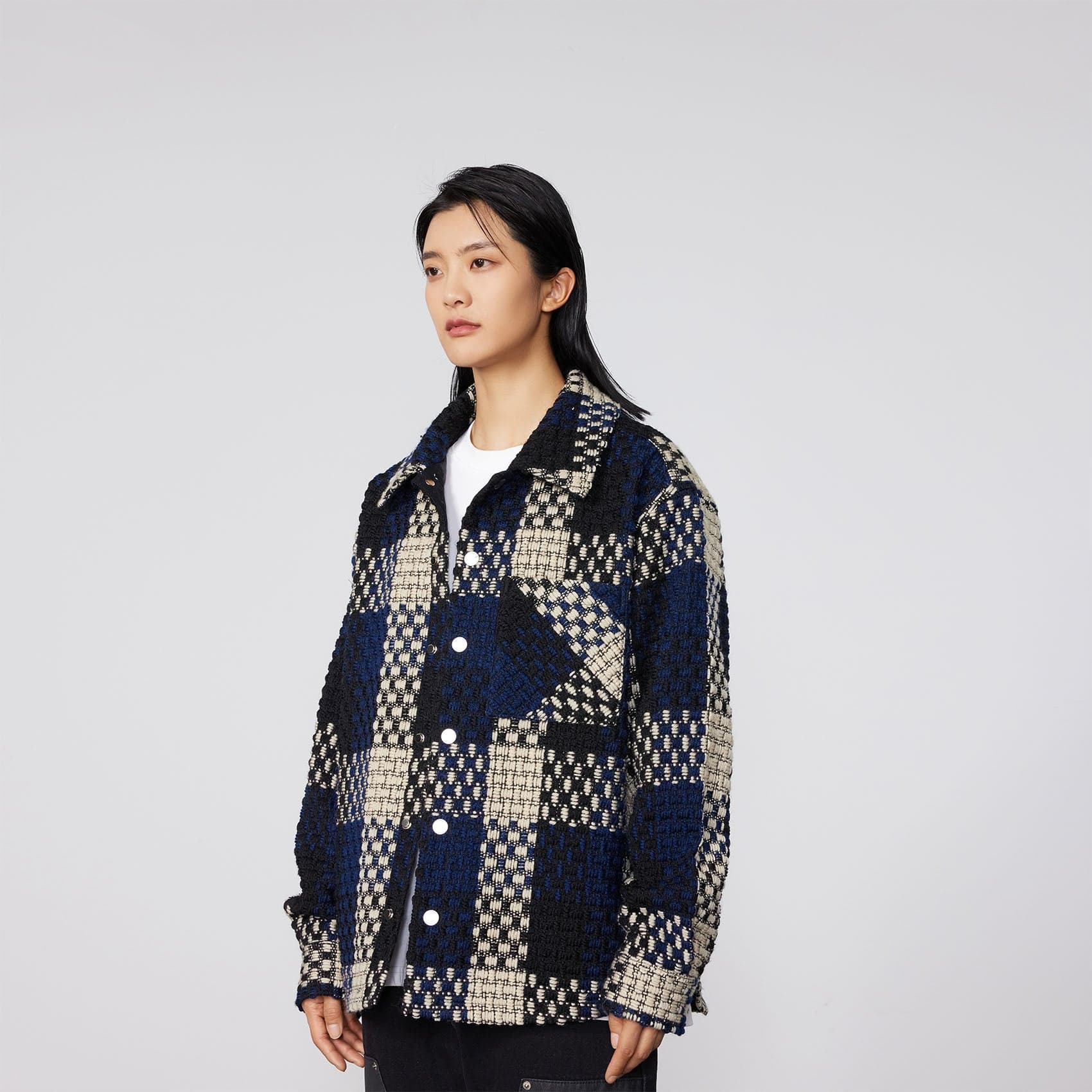 BONELESS Contrast Tweed Plaid Jacket, premium urban and streetwear designers apparel on PROJECTISR.com, BONELESS