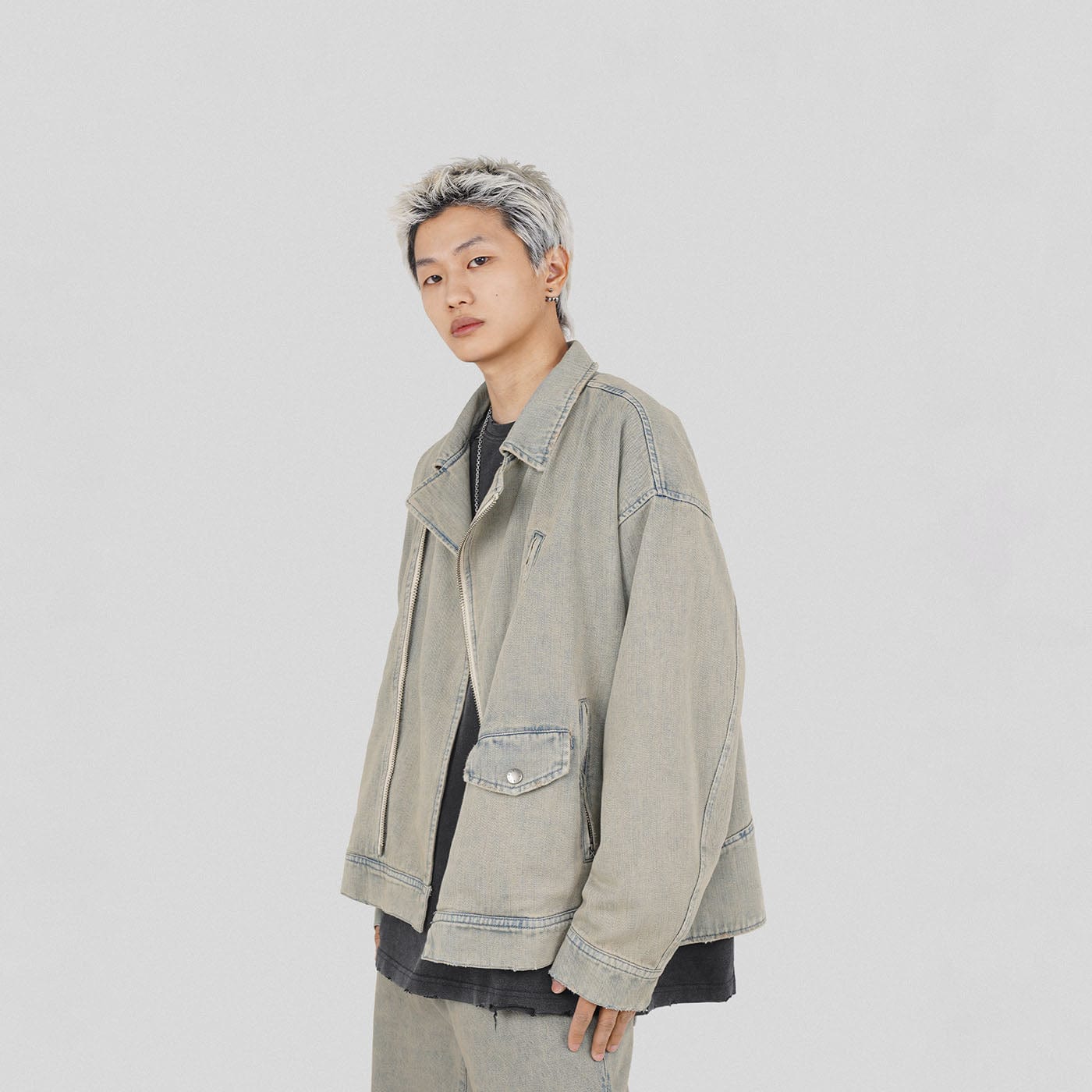 UNDERWATER Acid Wash Zipper Biker Jacket, premium urban and streetwear designers apparel on PROJECTISR.com, UNDERWATER