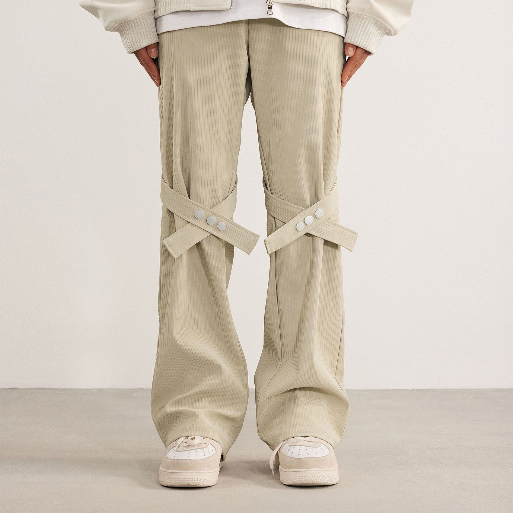 BONELESS Strap Faux Leather Texture Pants, premium urban and streetwear designers apparel on PROJECTISR.com, BONELESS