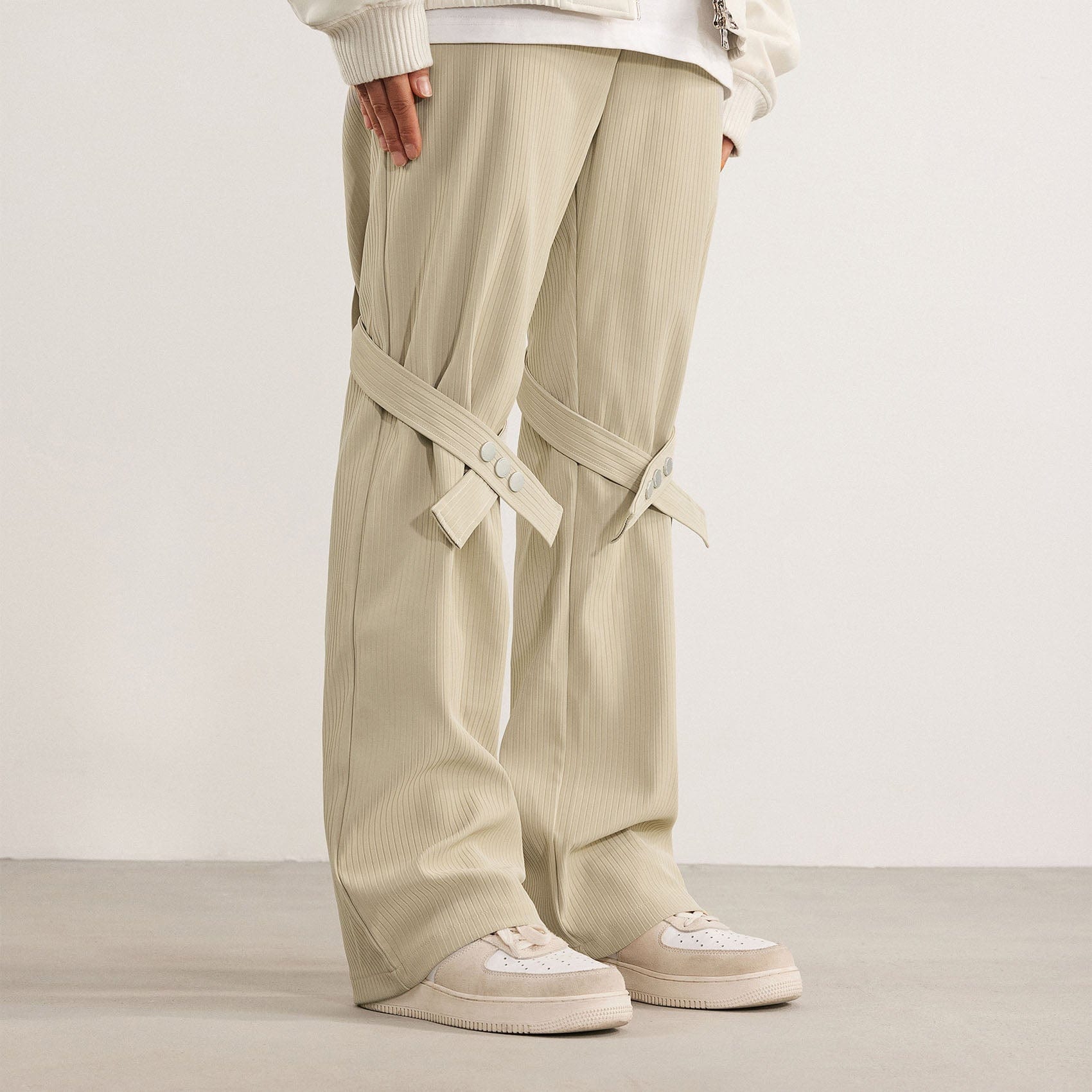 BONELESS Strap Faux Leather Texture Pants, premium urban and streetwear designers apparel on PROJECTISR.com, BONELESS