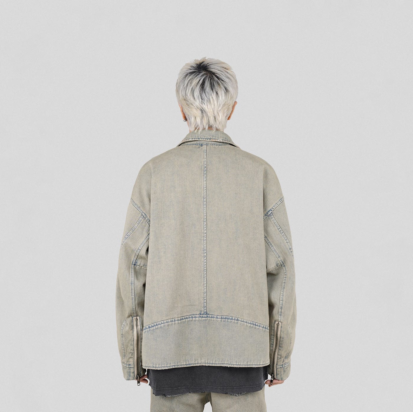 UNDERWATER Acid Wash Zipper Biker Jacket, premium urban and streetwear designers apparel on PROJECTISR.com, UNDERWATER