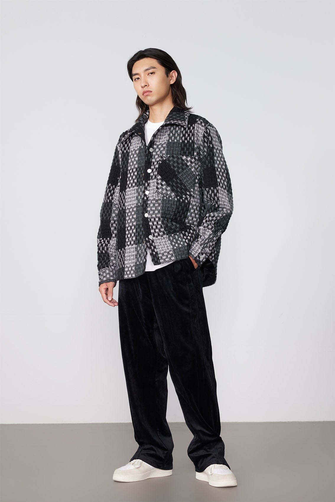 BONELESS Contrast Tweed Plaid Jacket, premium urban and streetwear designers apparel on PROJECTISR.com, BONELESS
