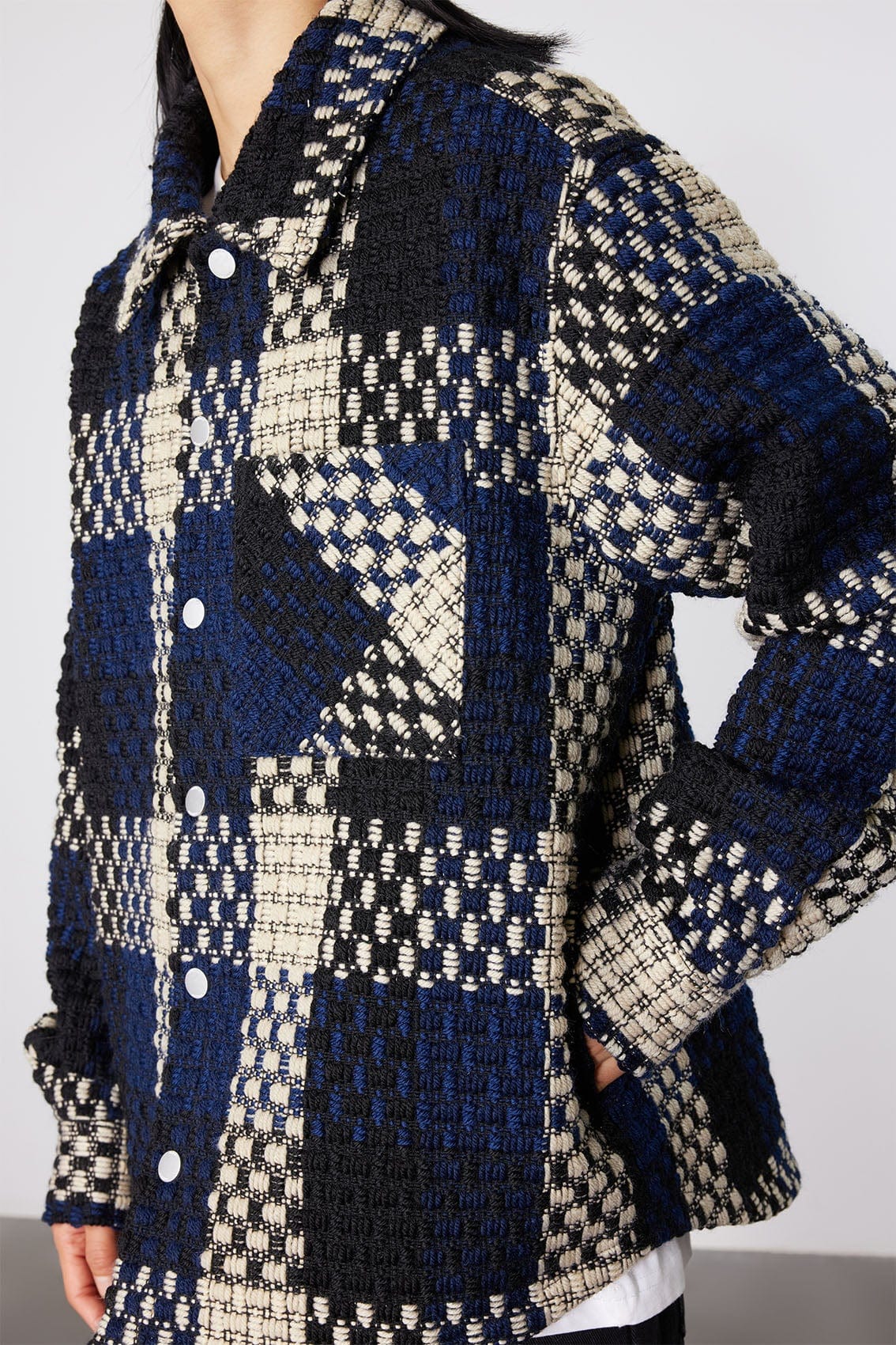 BONELESS Contrast Tweed Plaid Jacket, premium urban and streetwear designers apparel on PROJECTISR.com, BONELESS