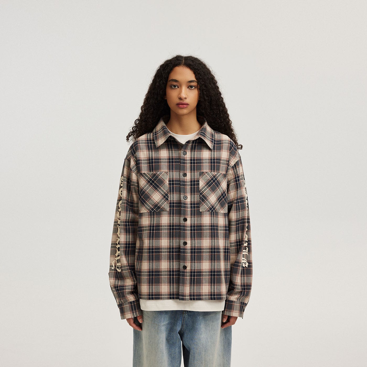 BONELESS Gothic Slogan Plaid Shirt, premium urban and streetwear designers apparel on PROJECTISR.com, BONELESS