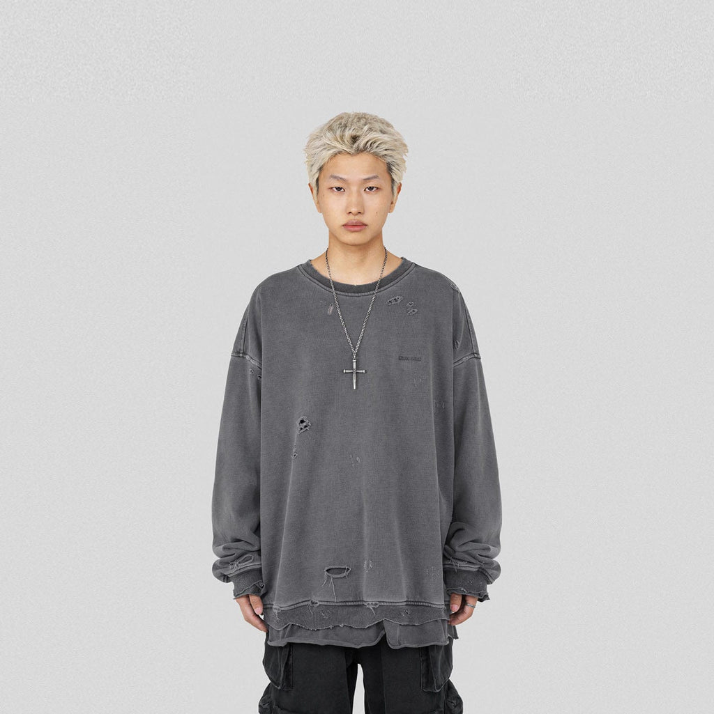 Ripped Frayed Essential Cross Hoodie / Oversized Raw Edges Men's