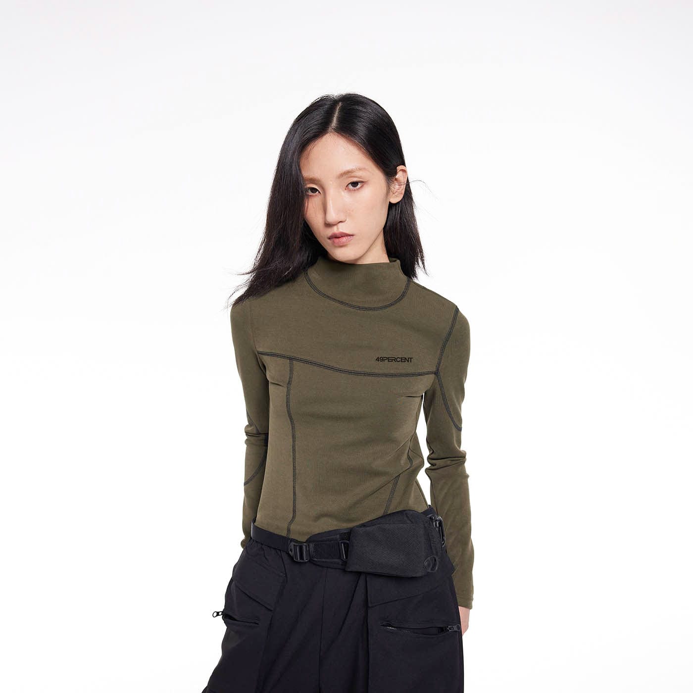 49PERCENT Stitch Outlined High Neck Long Sleeve T-shirt, premium urban and streetwear designers apparel on PROJECTISR.com, 49PERCENT