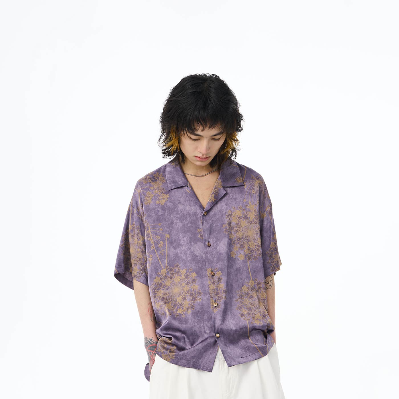 EPIC POETRY Dandelion Cuban Half Shirt Purple, premium urban and streetwear designers apparel on PROJECTISR.com, EPIC POETRY