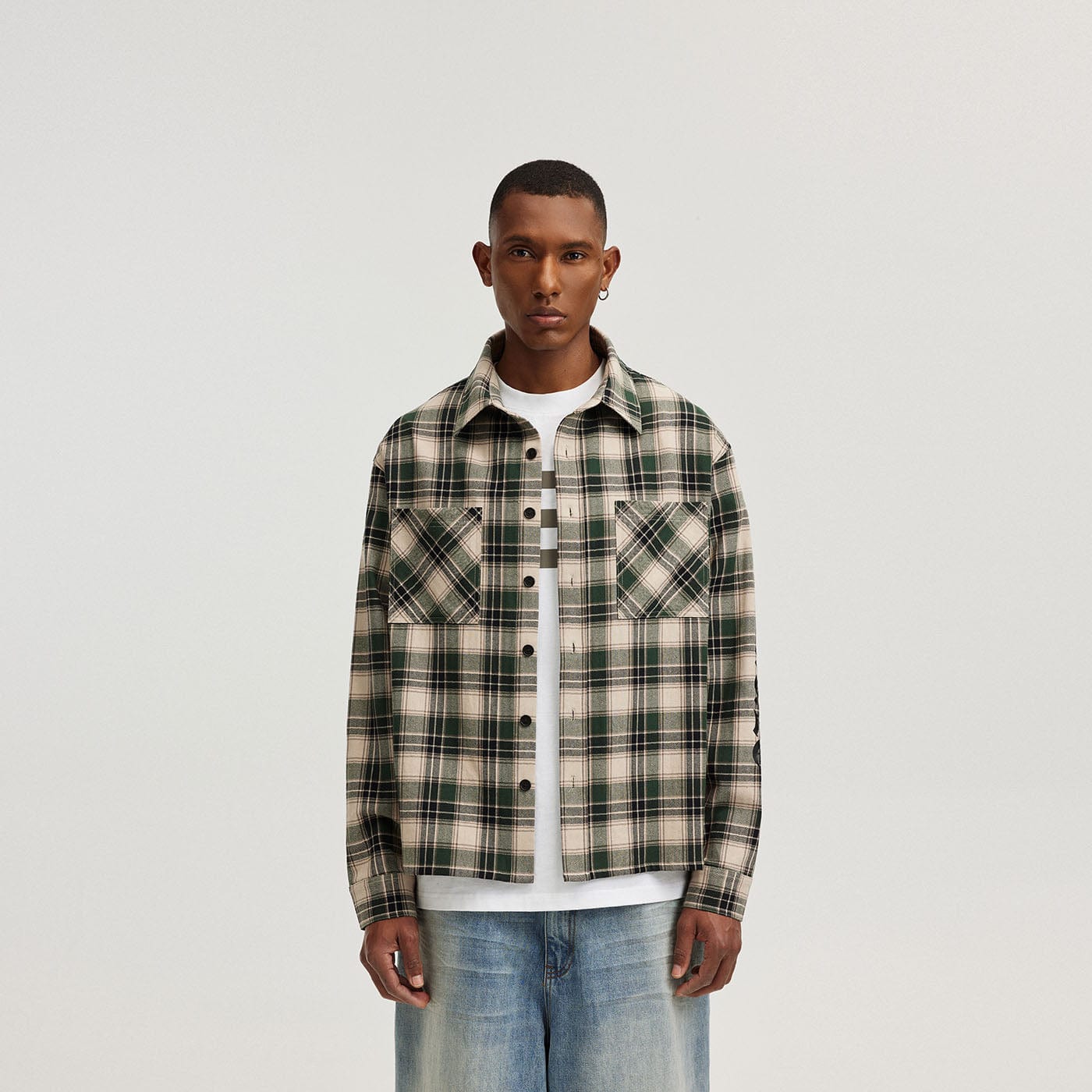 BONELESS Gothic Slogan Plaid Shirt, premium urban and streetwear designers apparel on PROJECTISR.com, BONELESS
