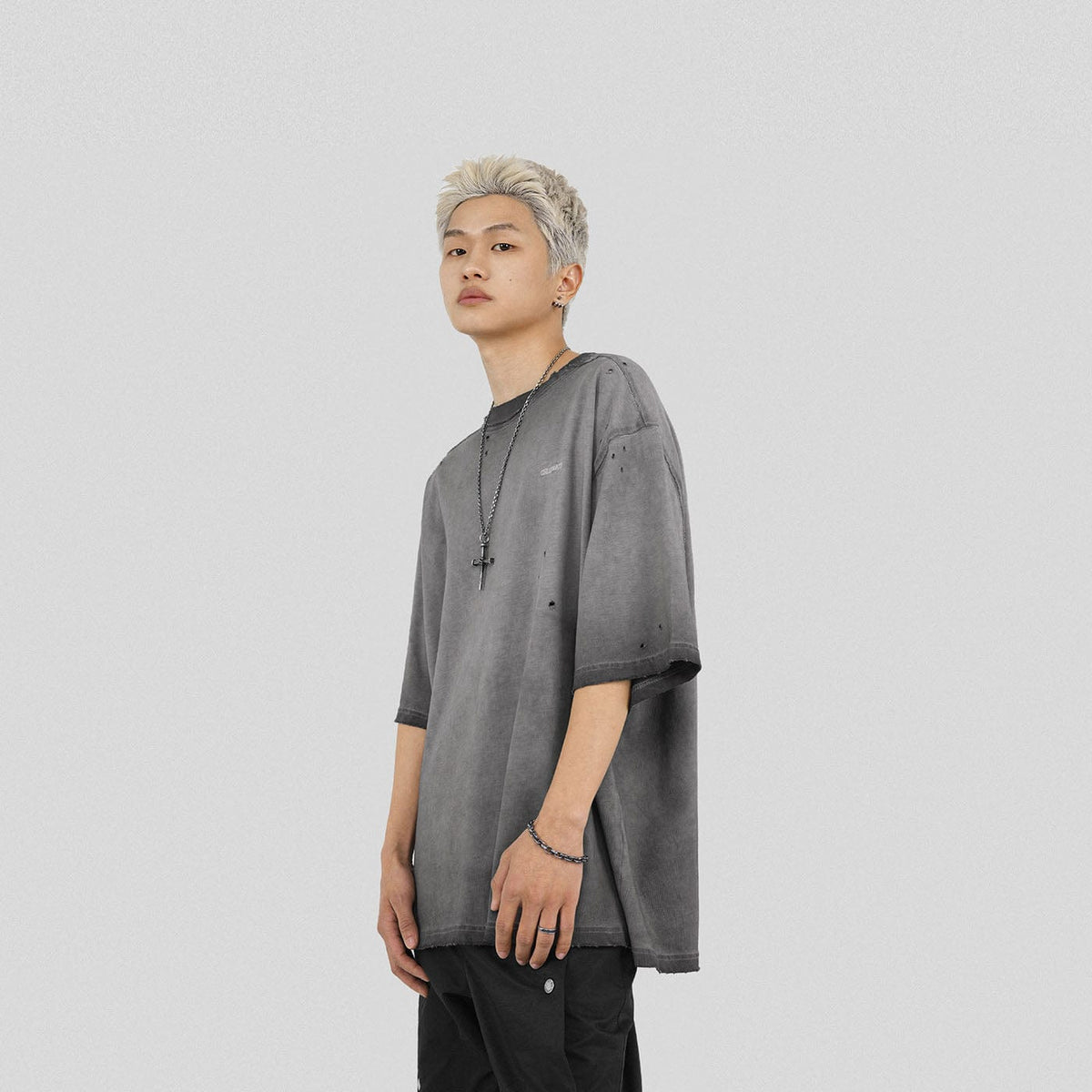 Grey Structured Oversized Half Sleeves Shirt