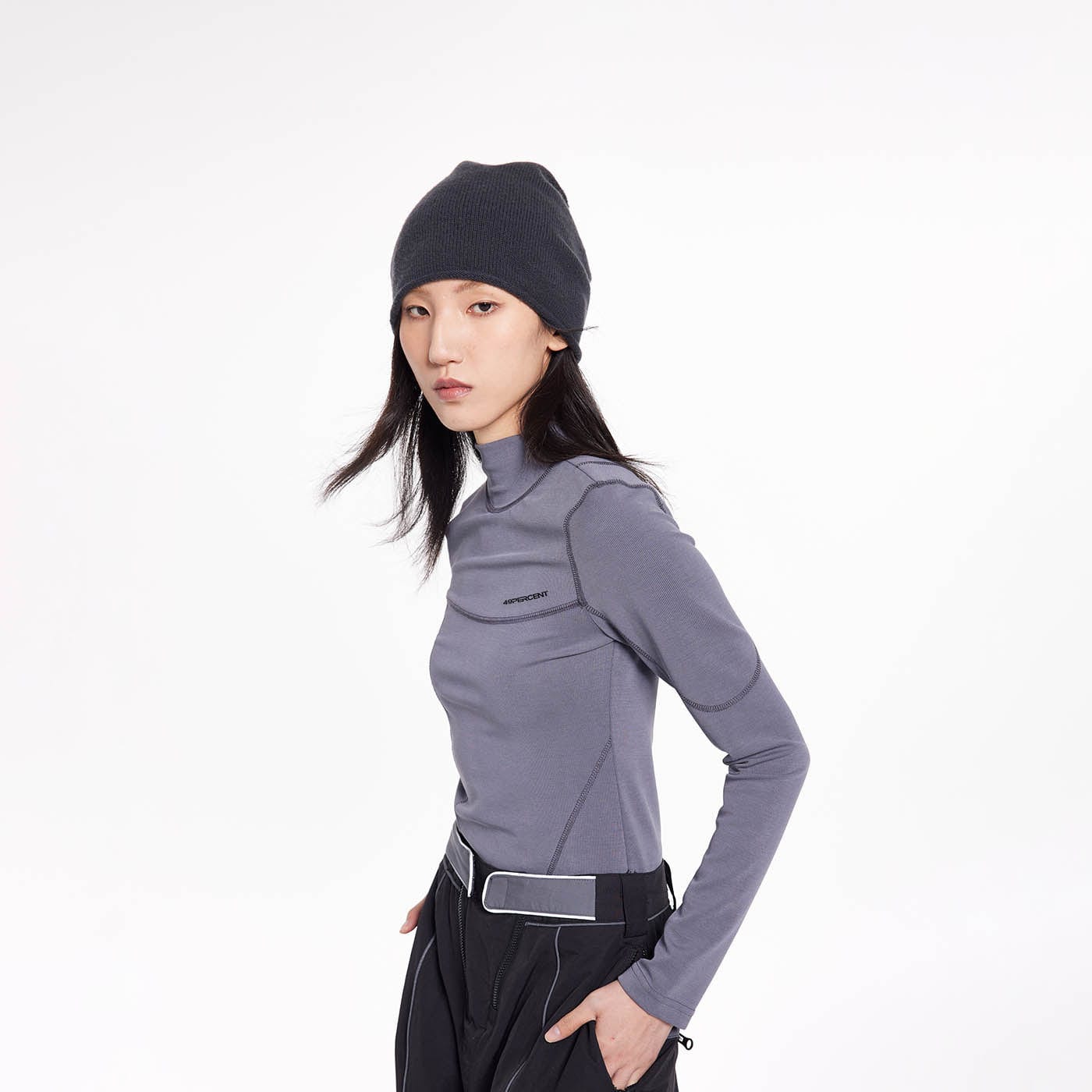 49PERCENT Stitch Outlined High Neck Long Sleeve T-shirt, premium urban and streetwear designers apparel on PROJECTISR.com, 49PERCENT