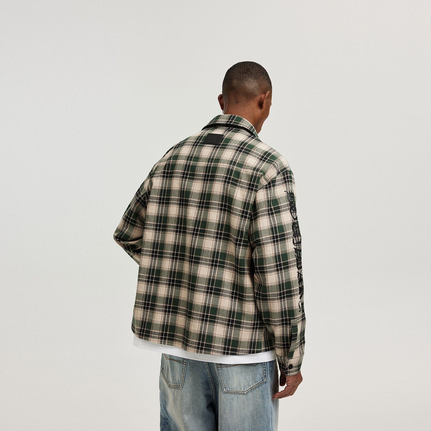 BONELESS Gothic Slogan Plaid Shirt, premium urban and streetwear designers apparel on PROJECTISR.com, BONELESS
