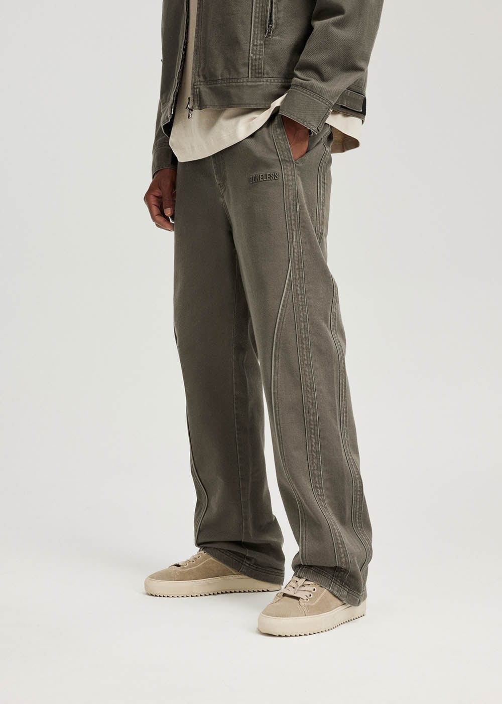 BONELESS Washed Spliced Pants, premium urban and streetwear designers apparel on PROJECTISR.com, BONELESS