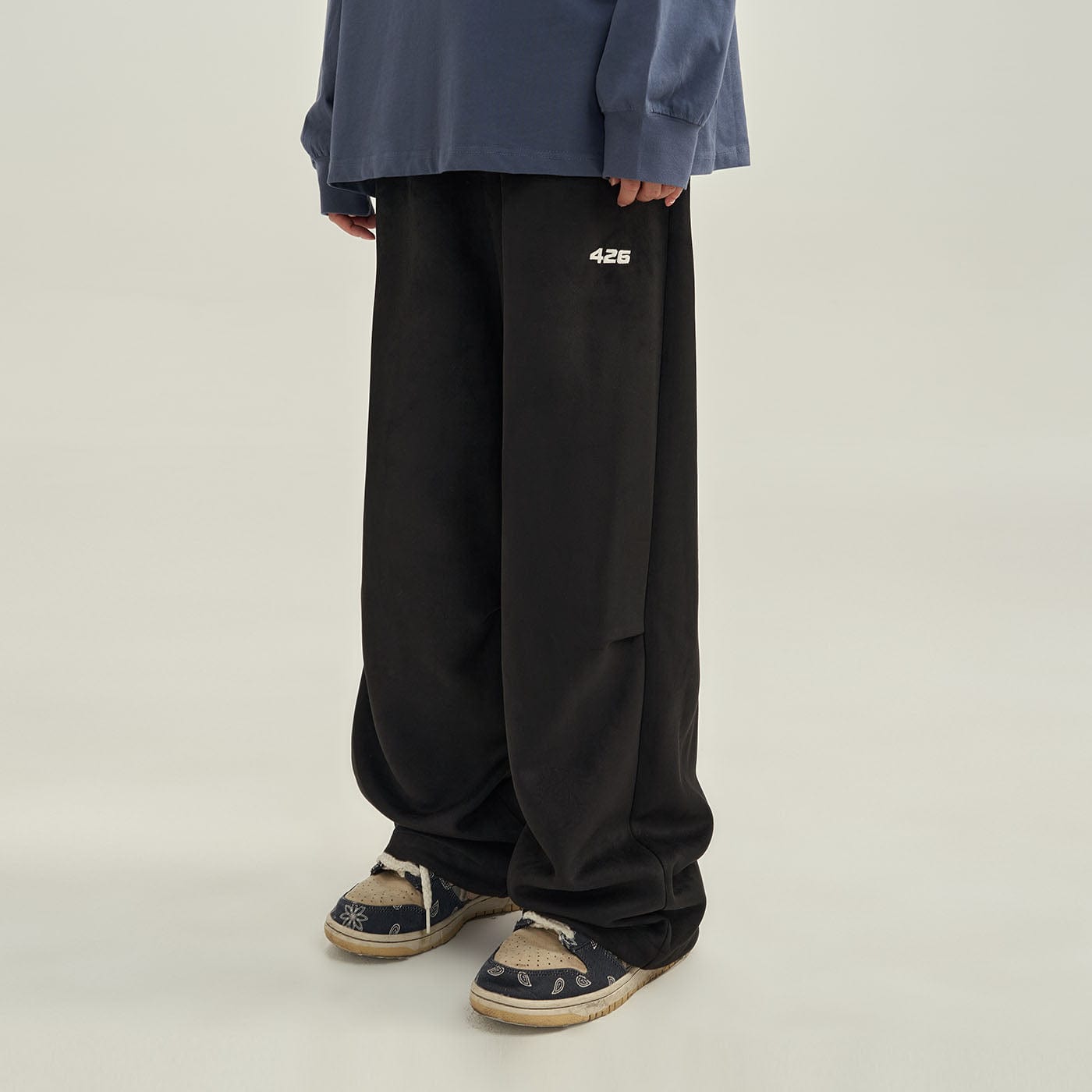 F426 Faux Suede Oversized Crease Pants, premium urban and streetwear designers apparel on PROJECTISR.com, F426