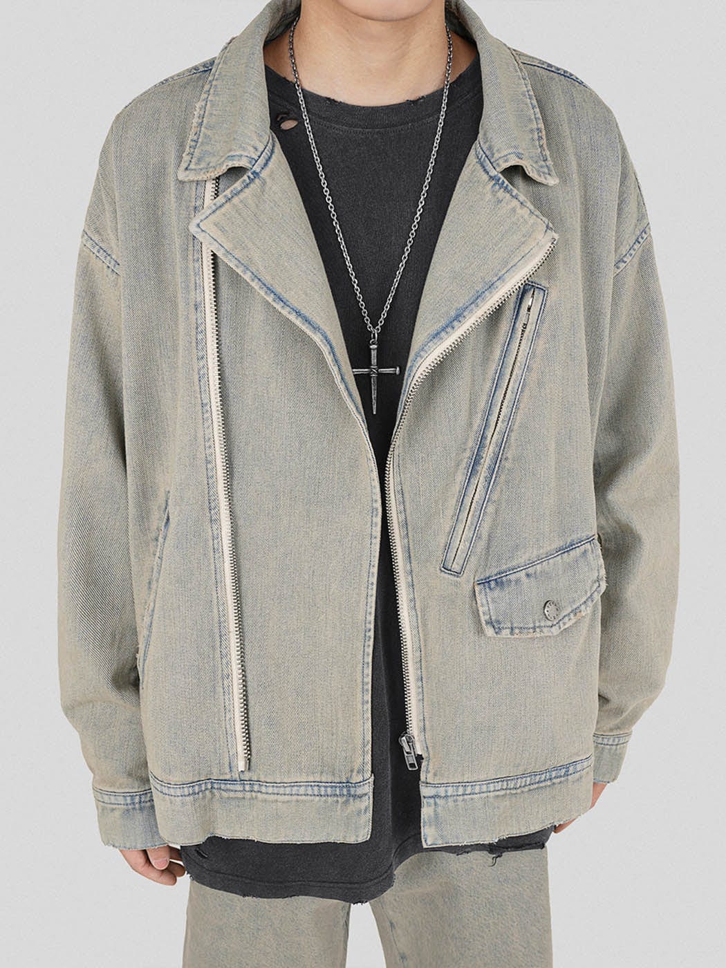 UNDERWATER Acid Wash Zipper Biker Jacket, premium urban and streetwear designers apparel on PROJECTISR.com, UNDERWATER