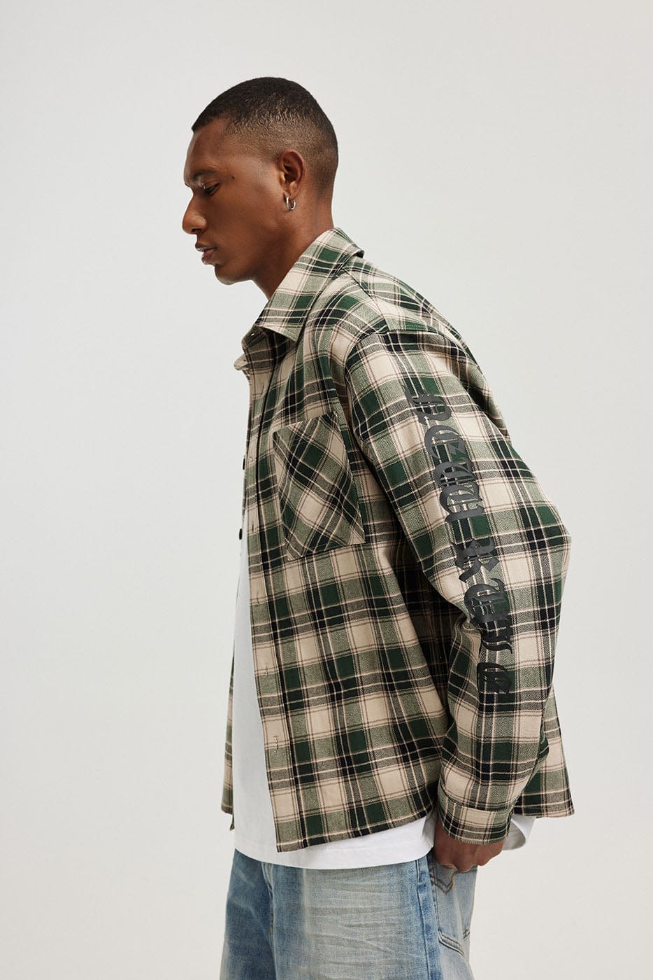 BONELESS Gothic Slogan Plaid Shirt, premium urban and streetwear designers apparel on PROJECTISR.com, BONELESS