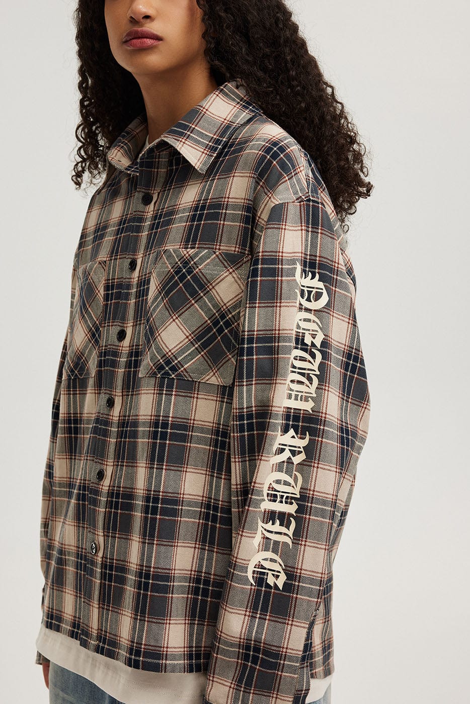 BONELESS Gothic Slogan Plaid Shirt, premium urban and streetwear designers apparel on PROJECTISR.com, BONELESS
