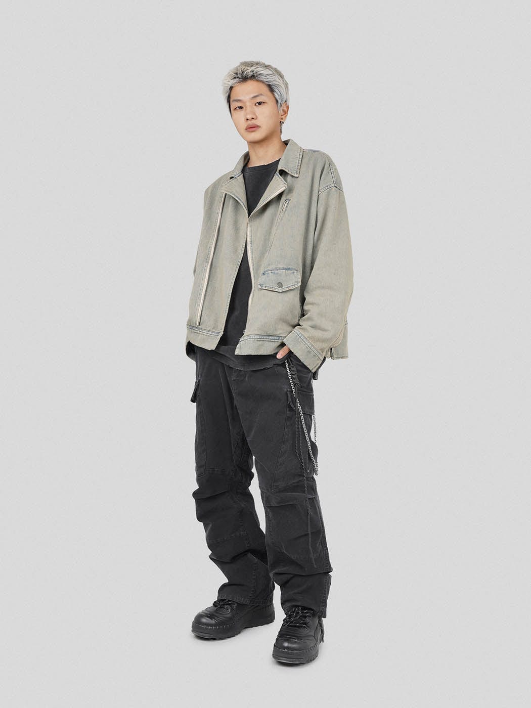 UNDERWATER Acid Wash Zipper Biker Jacket, premium urban and streetwear designers apparel on PROJECTISR.com, UNDERWATER