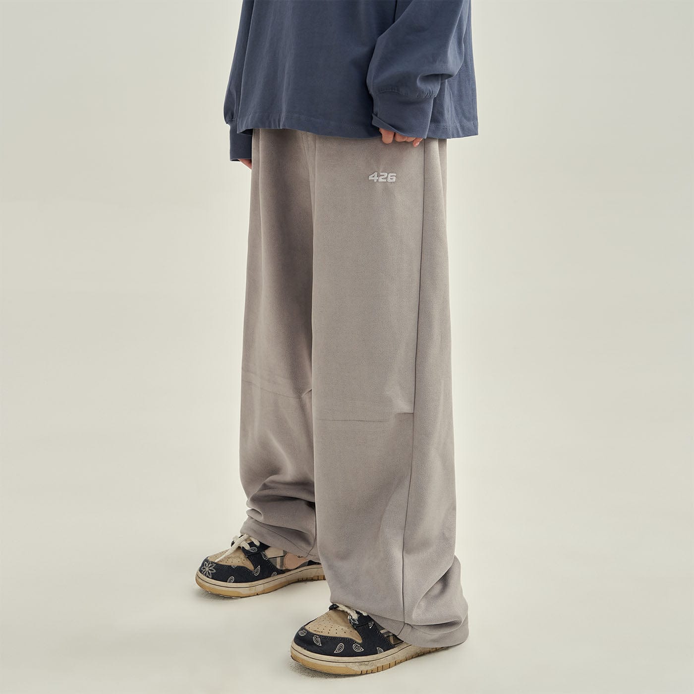 F426 Faux Suede Oversized Crease Pants, premium urban and streetwear designers apparel on PROJECTISR.com, F426