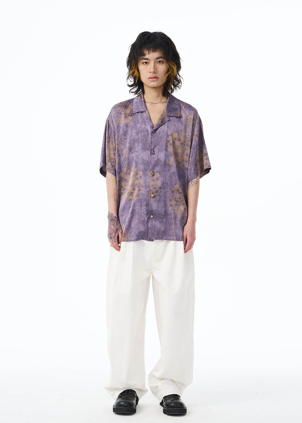 EPIC POETRY Dandelion Cuban Half Shirt Purple, premium urban and streetwear designers apparel on PROJECTISR.com, EPIC POETRY