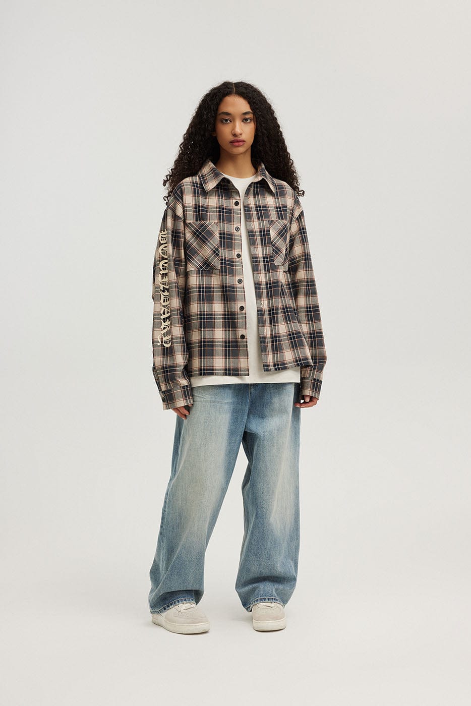 BONELESS Gothic Slogan Plaid Shirt, premium urban and streetwear designers apparel on PROJECTISR.com, BONELESS