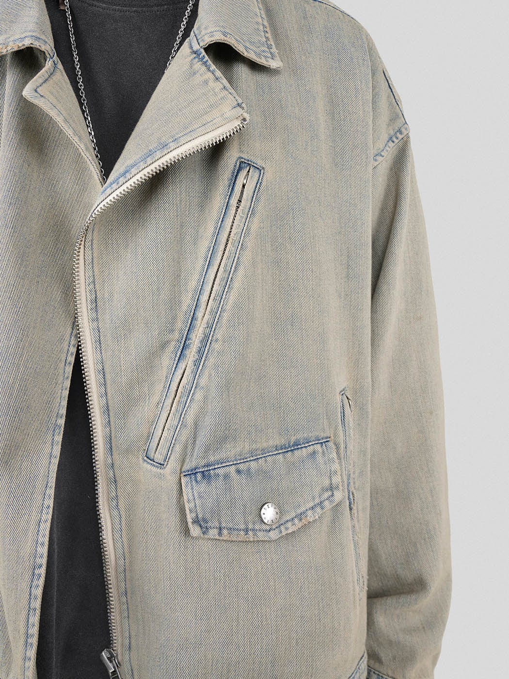UNDERWATER Acid Wash Zipper Biker Jacket, premium urban and streetwear designers apparel on PROJECTISR.com, UNDERWATER