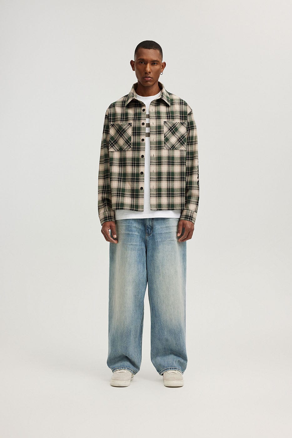 BONELESS Gothic Slogan Plaid Shirt, premium urban and streetwear designers apparel on PROJECTISR.com, BONELESS