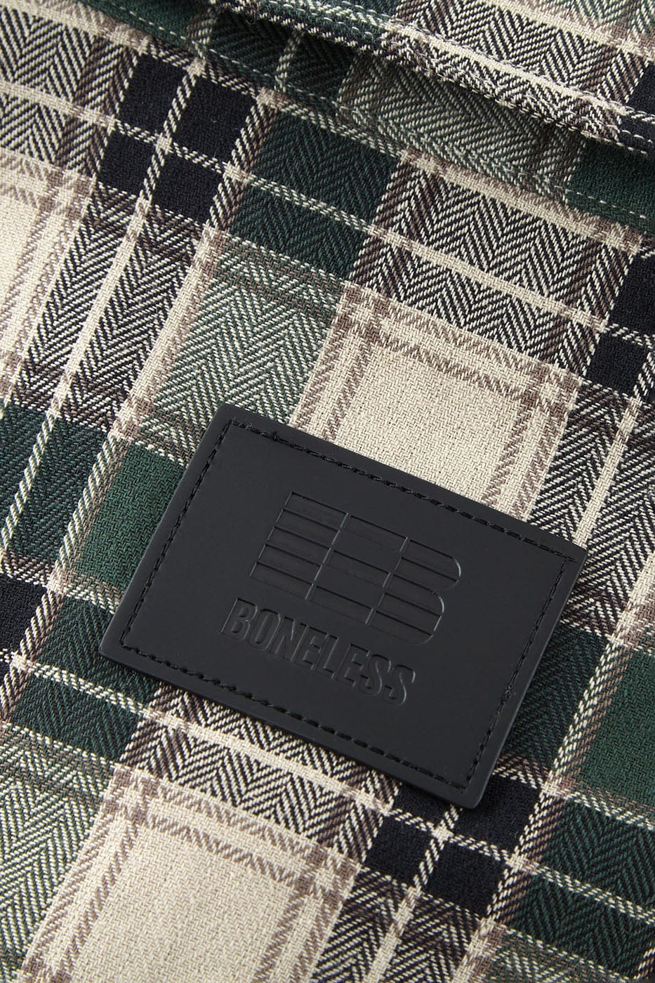 BONELESS Gothic Slogan Plaid Shirt, premium urban and streetwear designers apparel on PROJECTISR.com, BONELESS