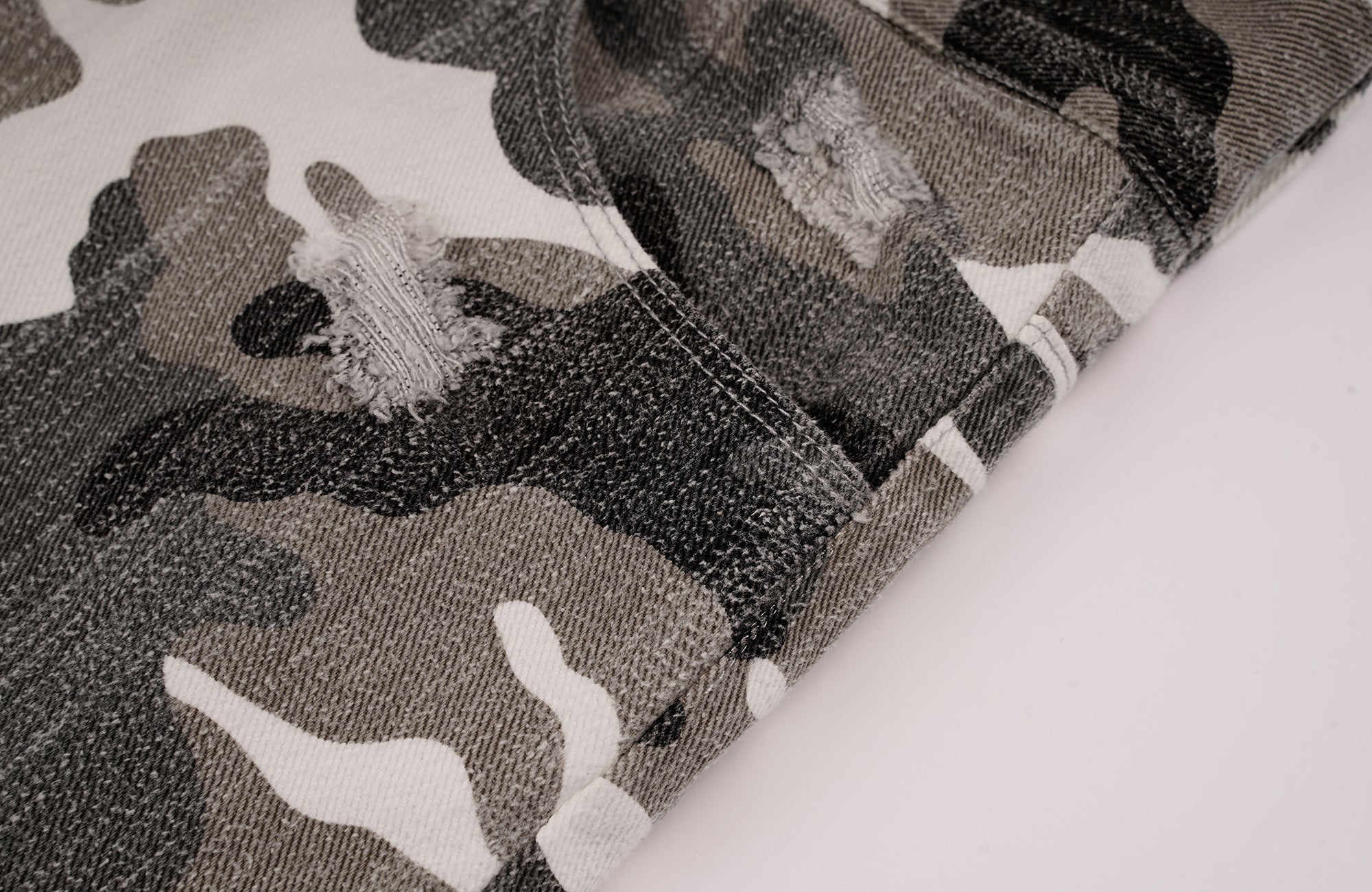 DREAM BAND Camo Distressed Denim Shorts