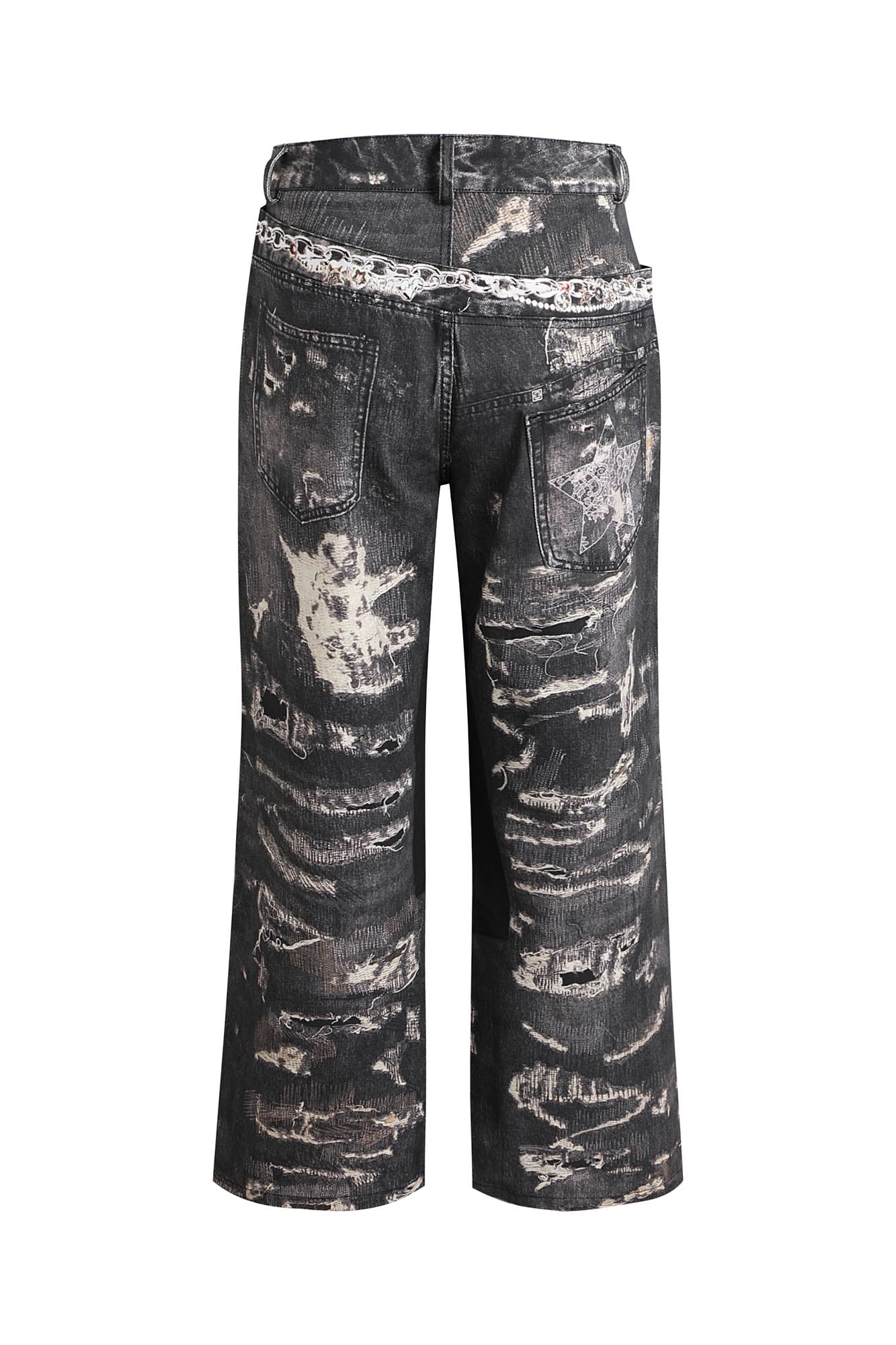 DND4DES Deconstructed Graphic Double-Waist Distressed Jeans