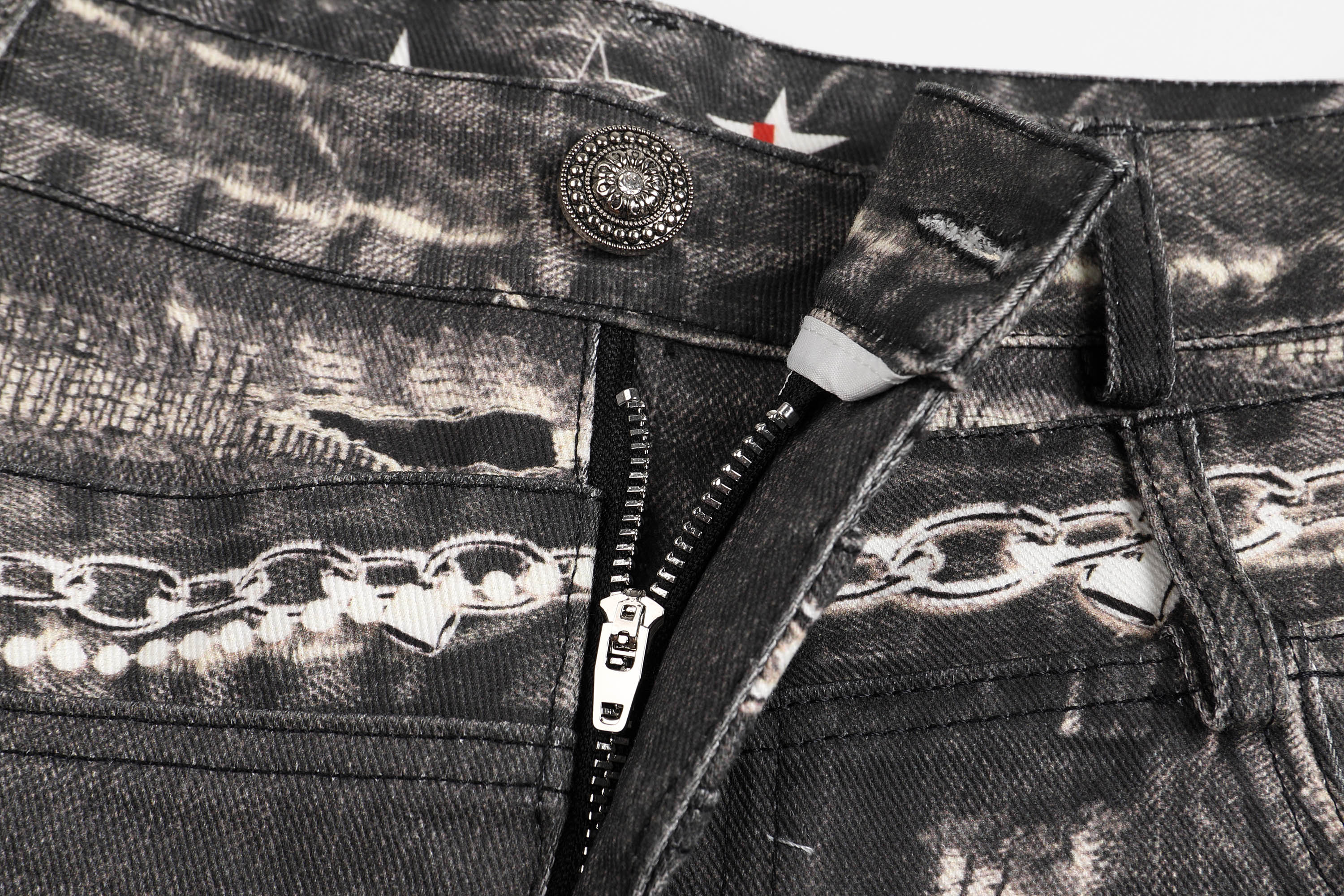 DND4DES Deconstructed Graphic Double-Waist Distressed Jeans