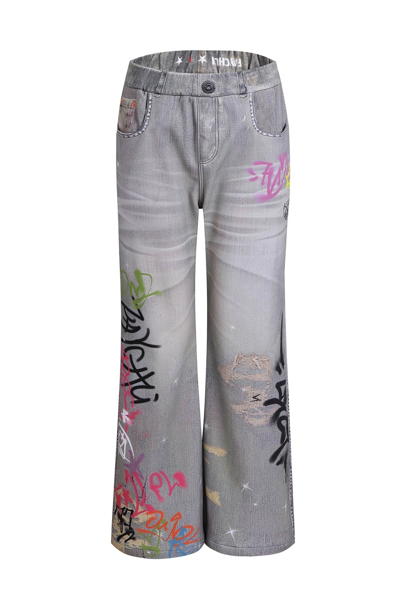 DND4DES Distressed Graffiti Flared Pants