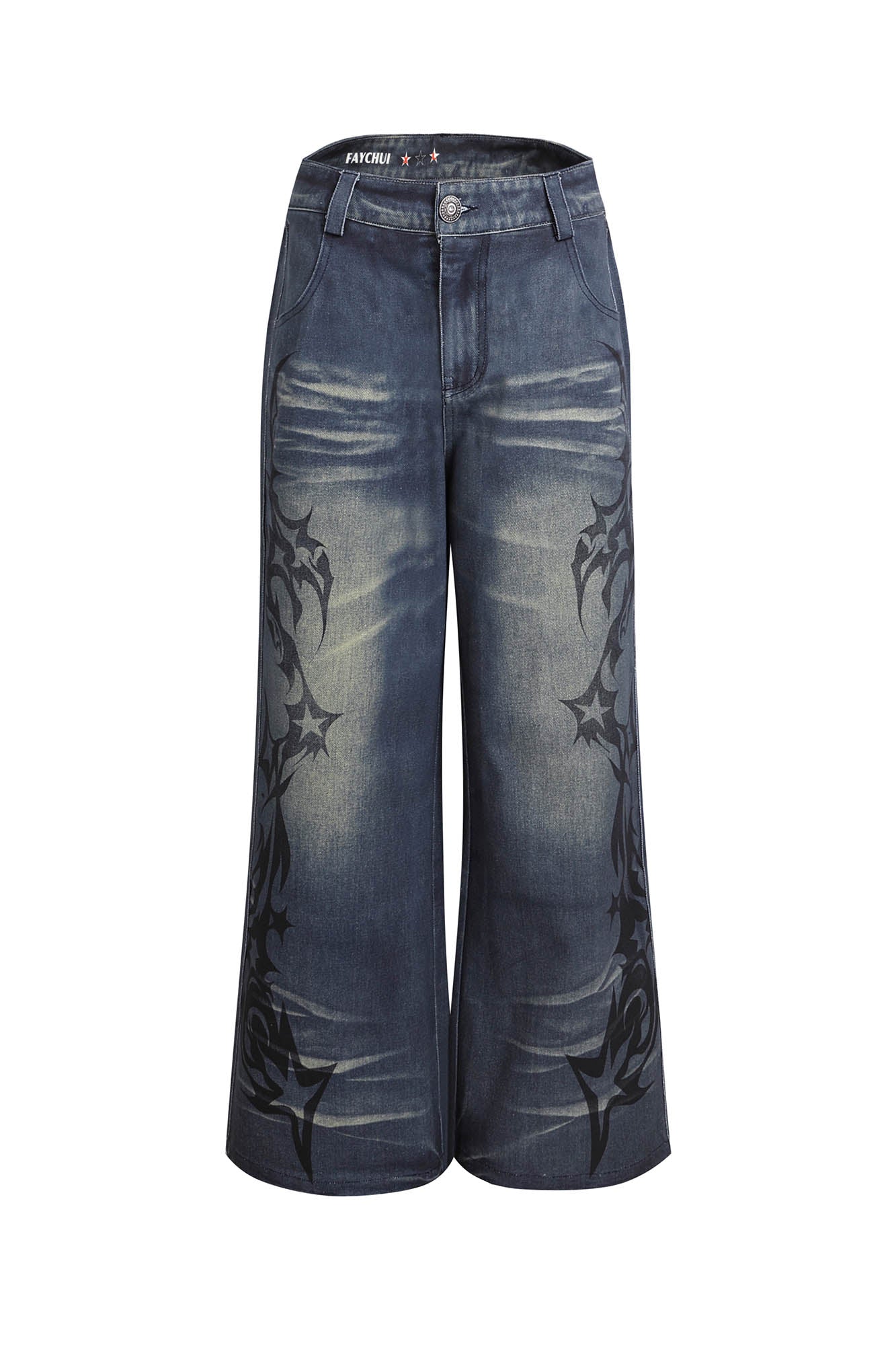 DND4DES Acid Graphics Distressed Wide-Leg Jeans