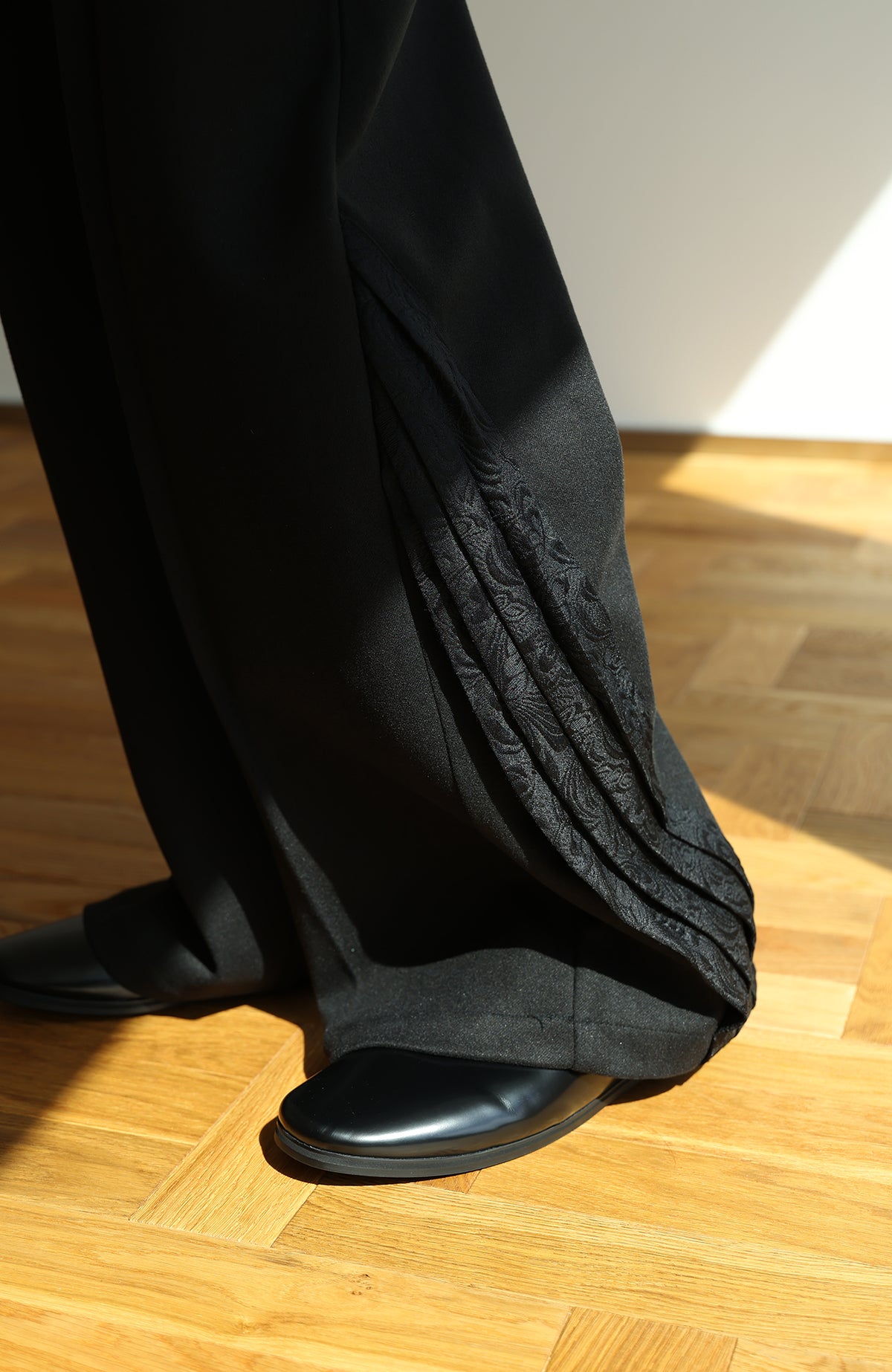 OKAYTHXBYE Pleated Paneled Wide-Leg Wool-Blend Trousers
