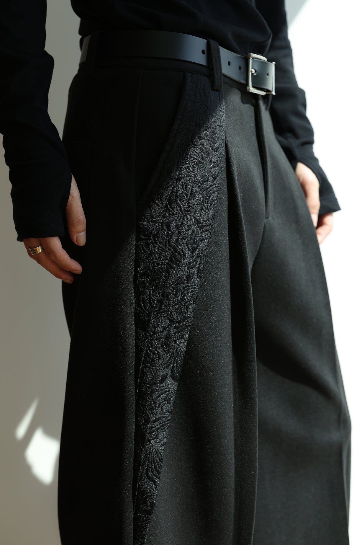 OKAYTHXBYE Pleated Paneled Wide-Leg Wool-Blend Trousers