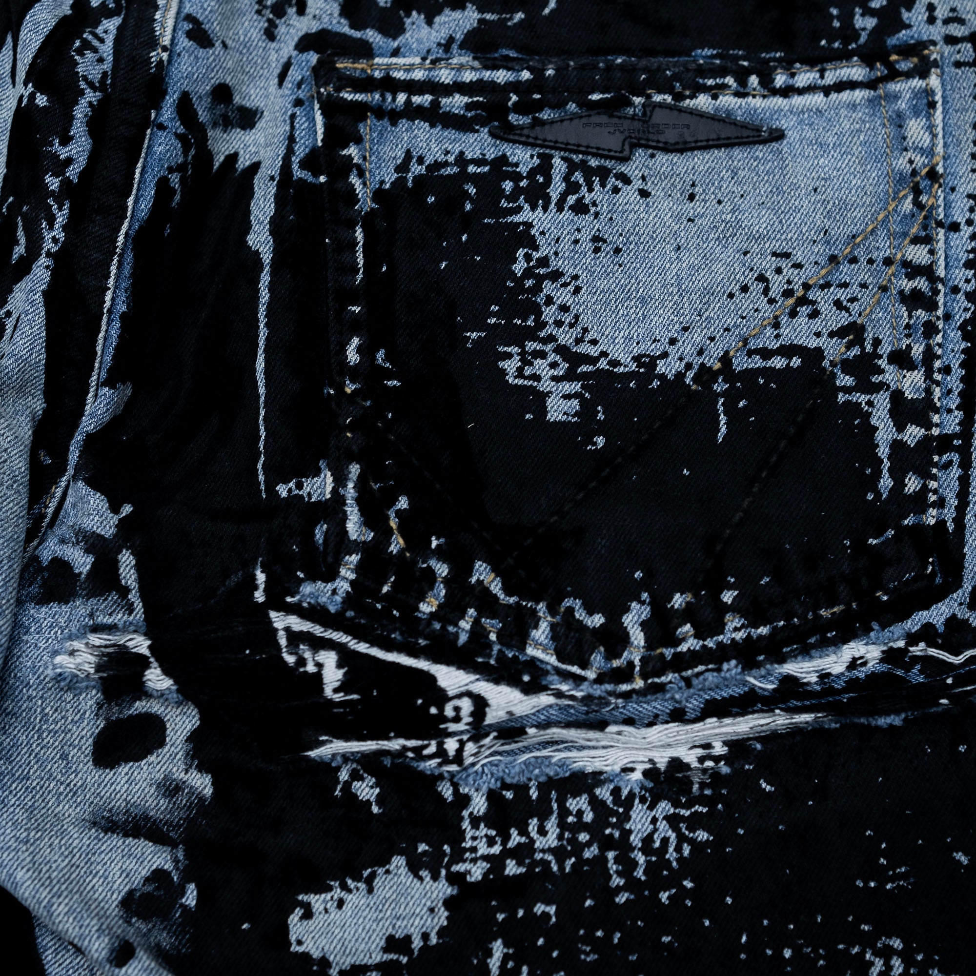 FVVO Distressed Flocked Slant Fly Jeans