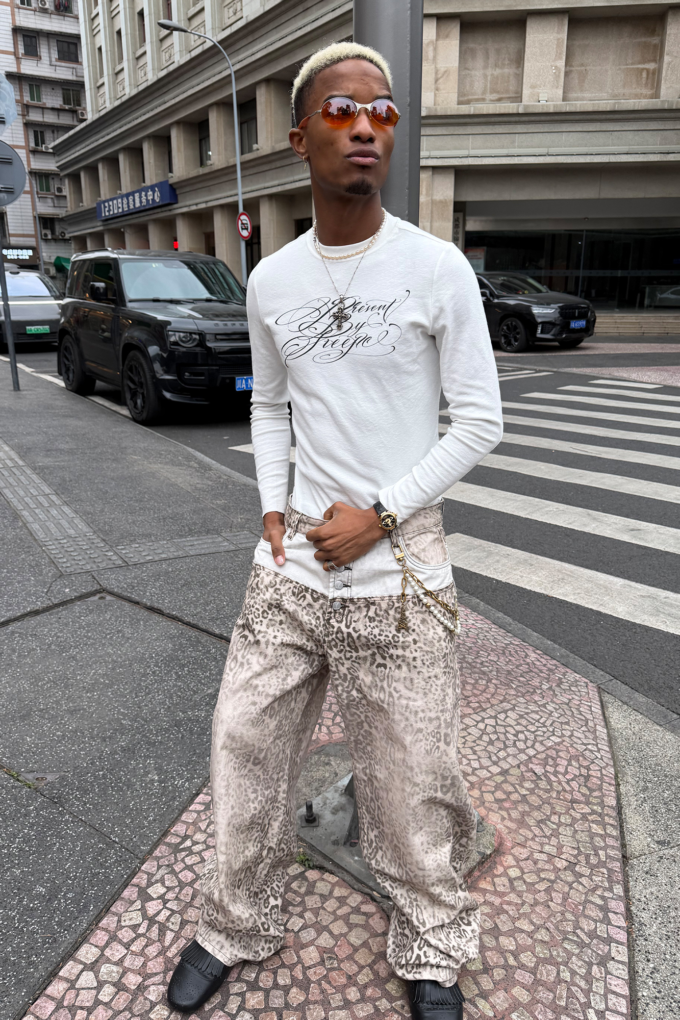 STEEPC Leopard Washed Paneled Wide-Leg Pants, premium urban and streetwear designers apparel on PROJECTISR.com, STEEPC