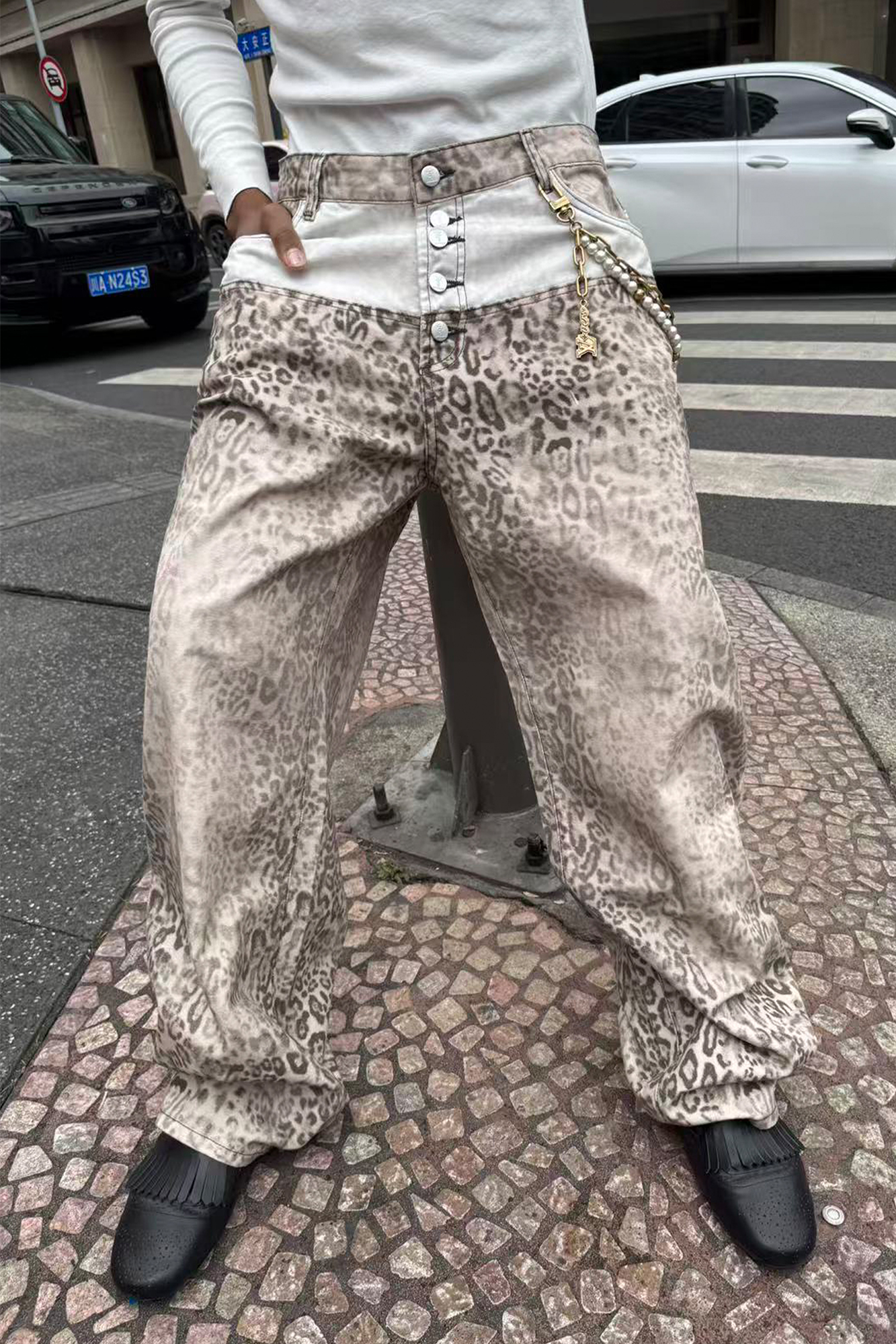 STEEPC Leopard Washed Paneled Wide-Leg Pants, premium urban and streetwear designers apparel on PROJECTISR.com, STEEPC