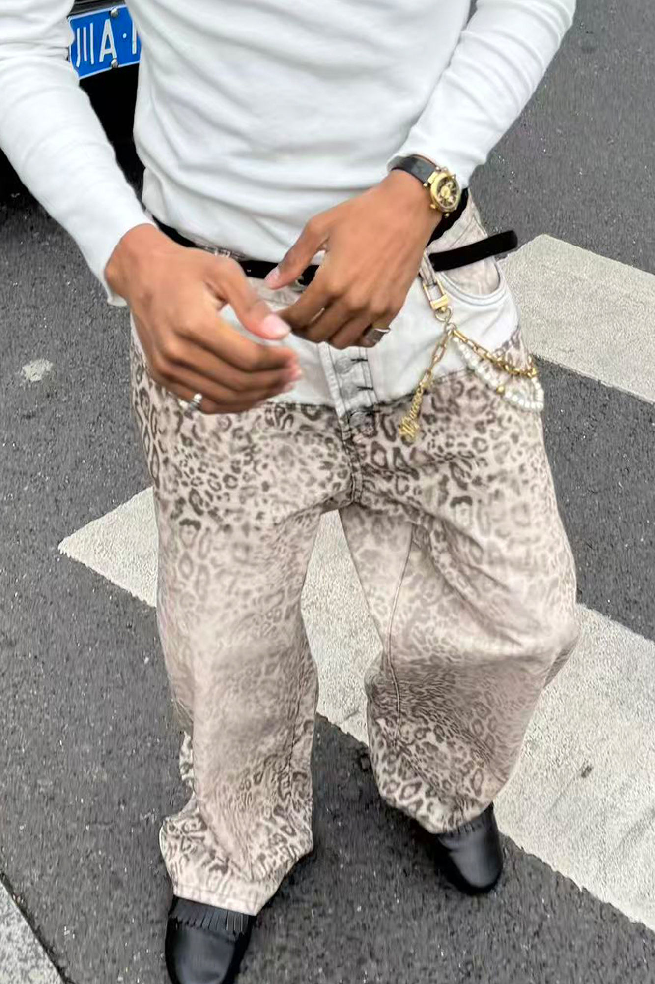 STEEPC Leopard Washed Paneled Wide-Leg Pants, premium urban and streetwear designers apparel on PROJECTISR.com, STEEPC