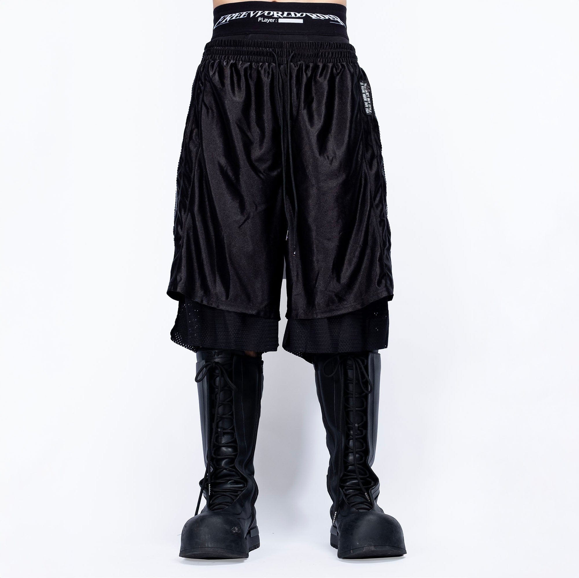 FVVO Layered Mesh Satin Striped Shorts, premium urban and streetwear designers apparel on PROJECTISR.com, FVVO