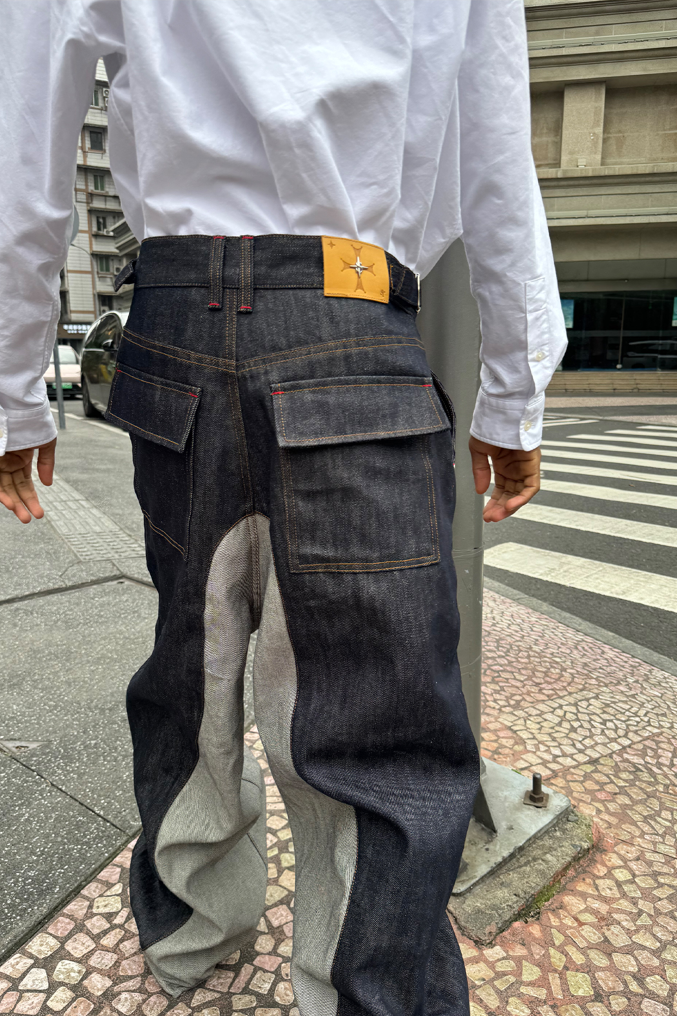 STEEPC Inverted Panel Snap-Fly Raw Jeans, premium urban and streetwear designers apparel on PROJECTISR.com, STEEPC