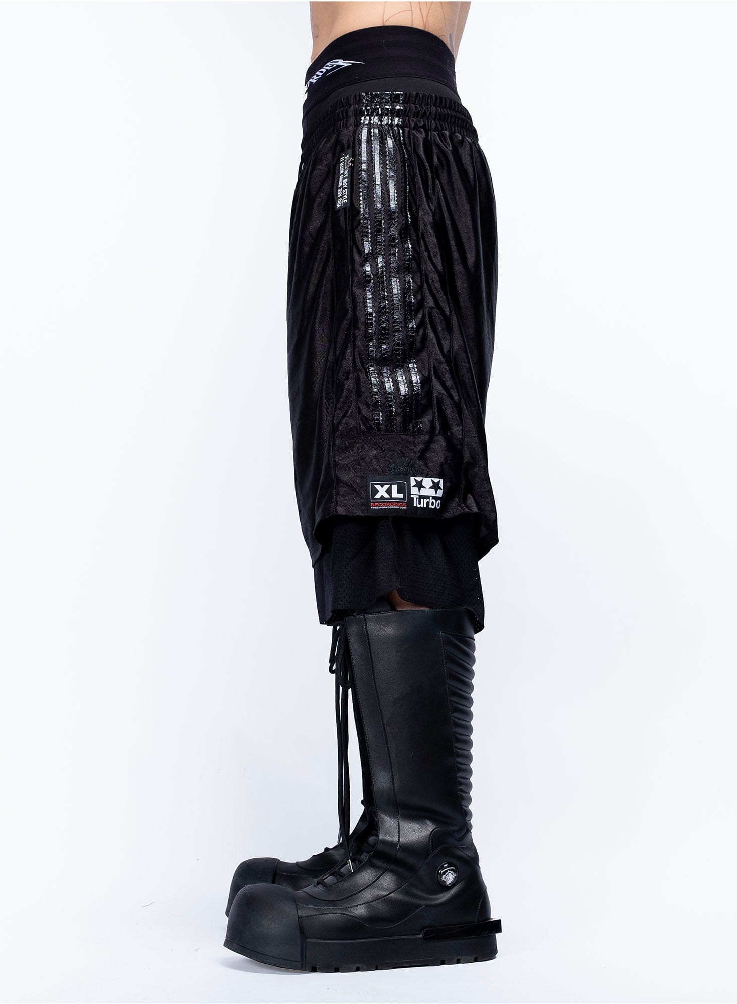FVVO Layered Mesh Satin Striped Shorts, premium urban and streetwear designers apparel on PROJECTISR.com, FVVO