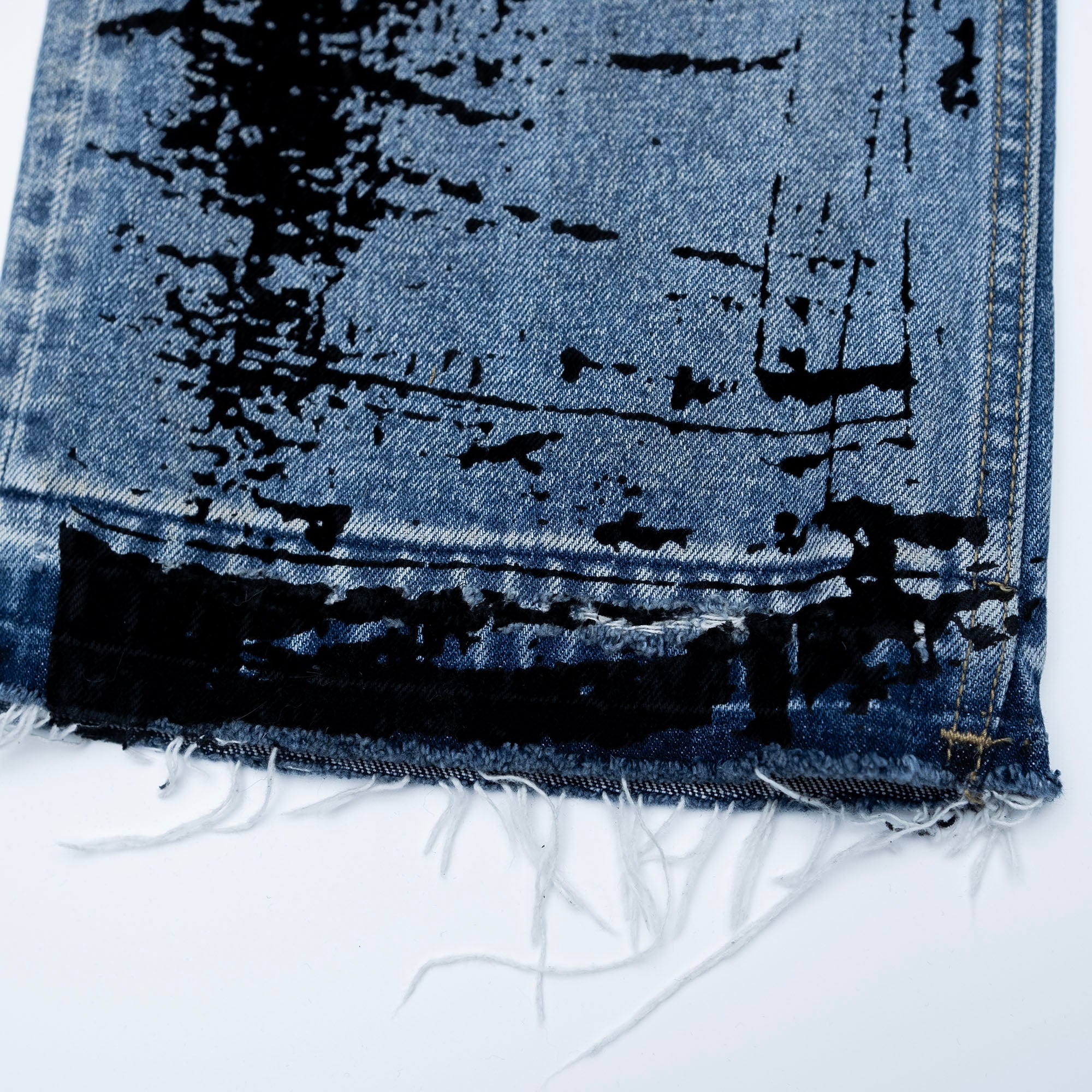 FVVO Distressed Flocked Slant Fly Jeans