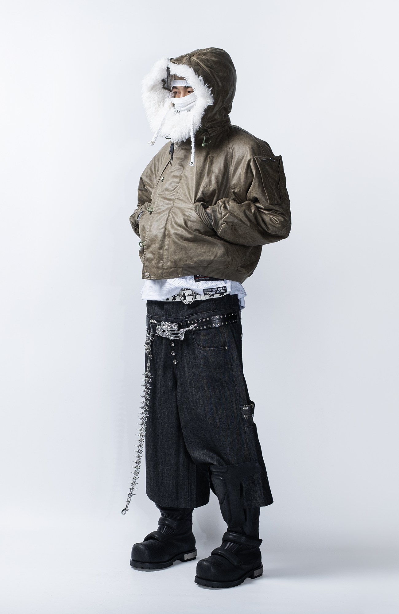 FVVO Layered-Waist Studded Cropped Pants