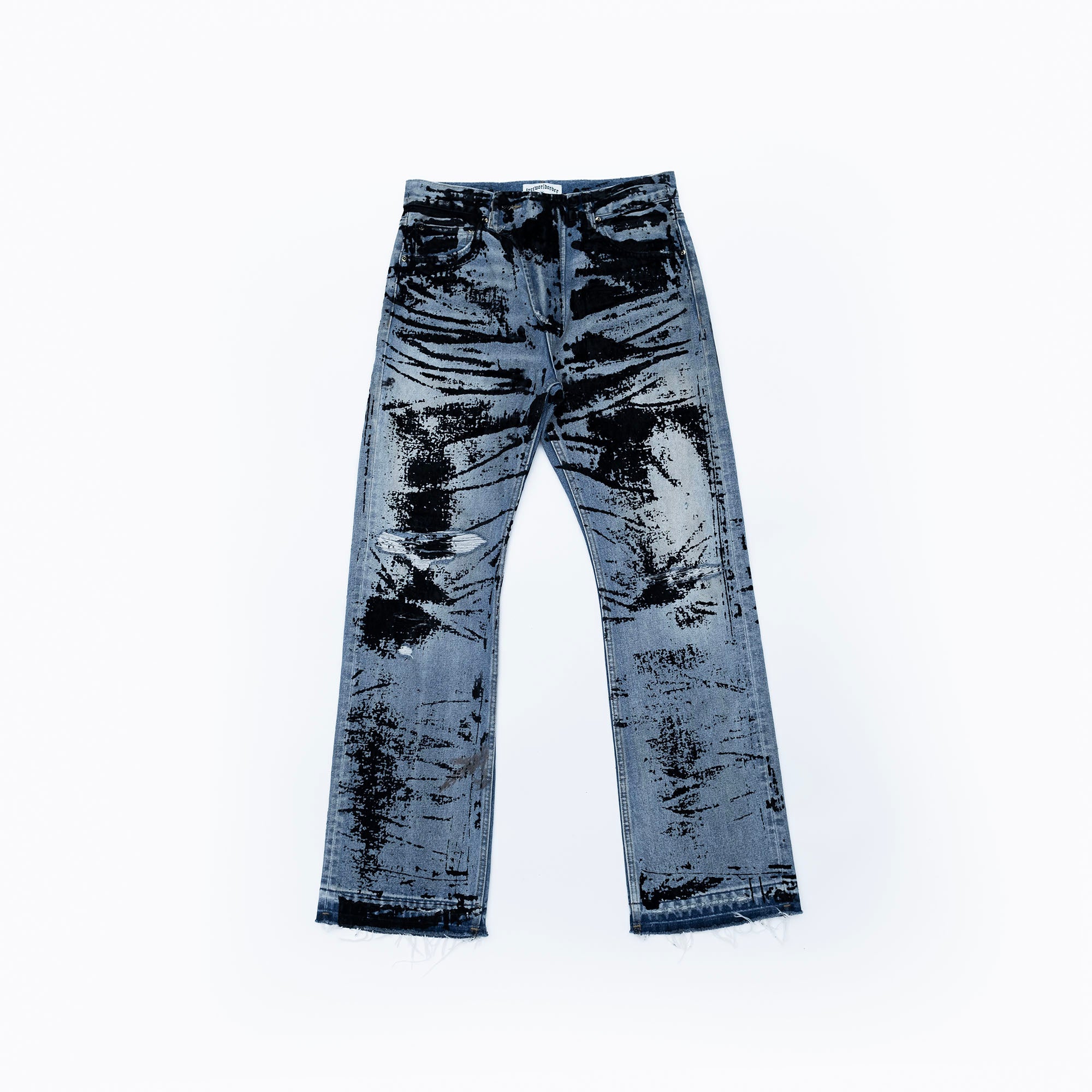 FVVO Distressed Flocked Slant Fly Jeans