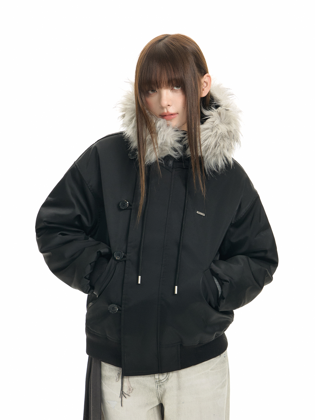 TGNS Detachable Fur-Collar Hooded Padded Parka