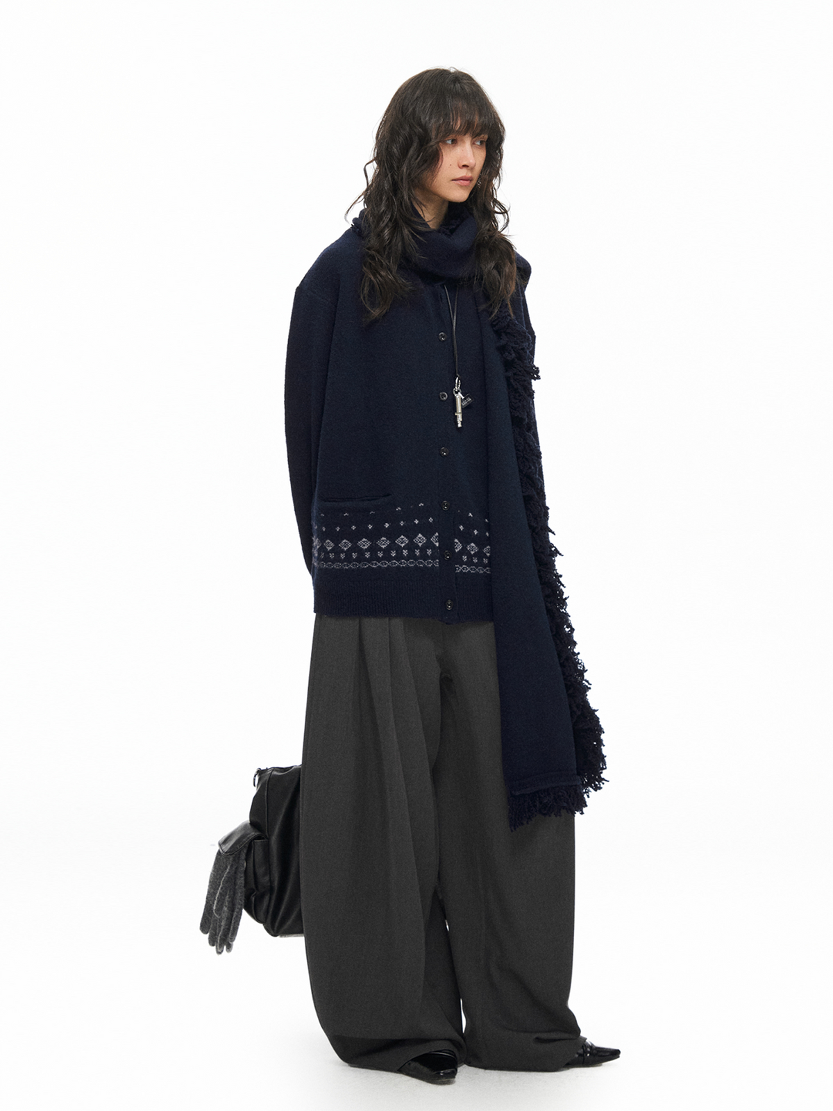 TGNS Pleated Curved Wide-Leg Trousers