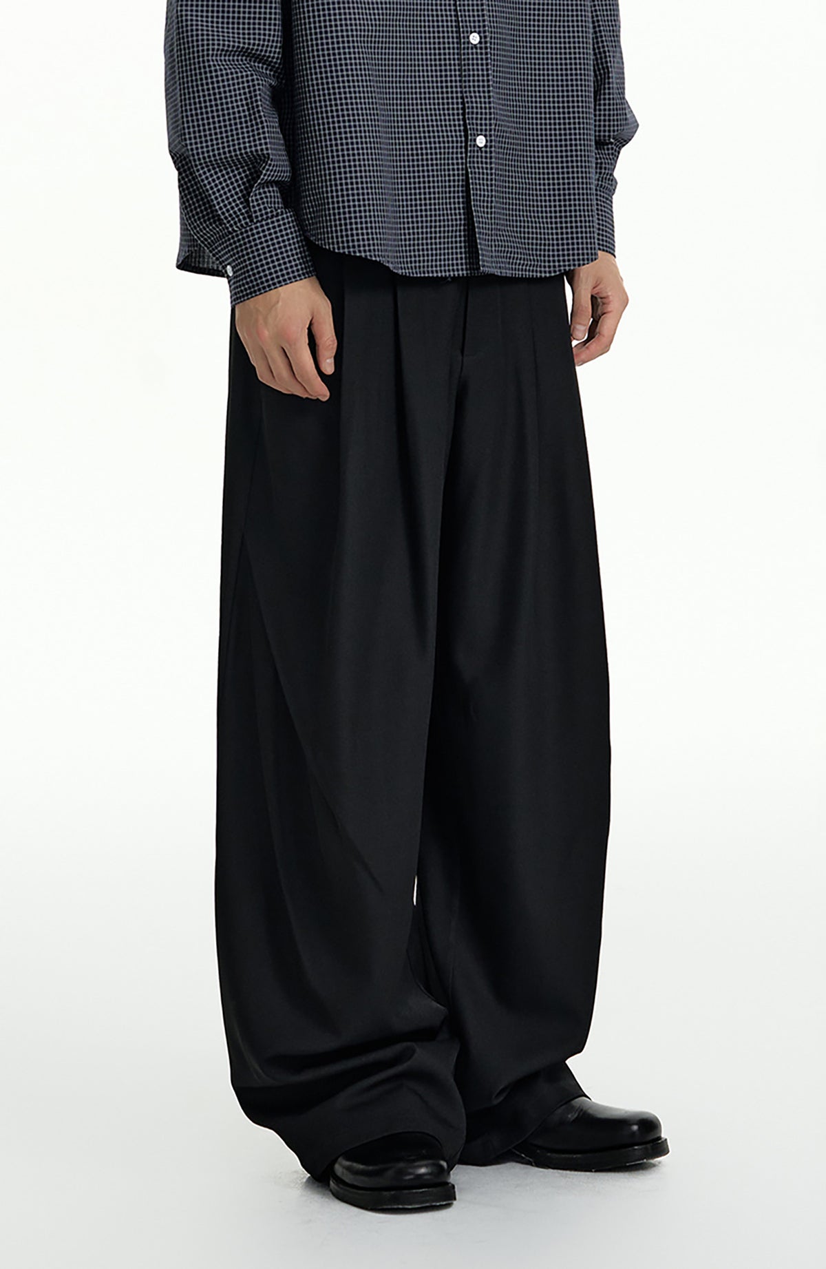 TGNS Elastic Waistband Pleated Wide-Leg Trousers