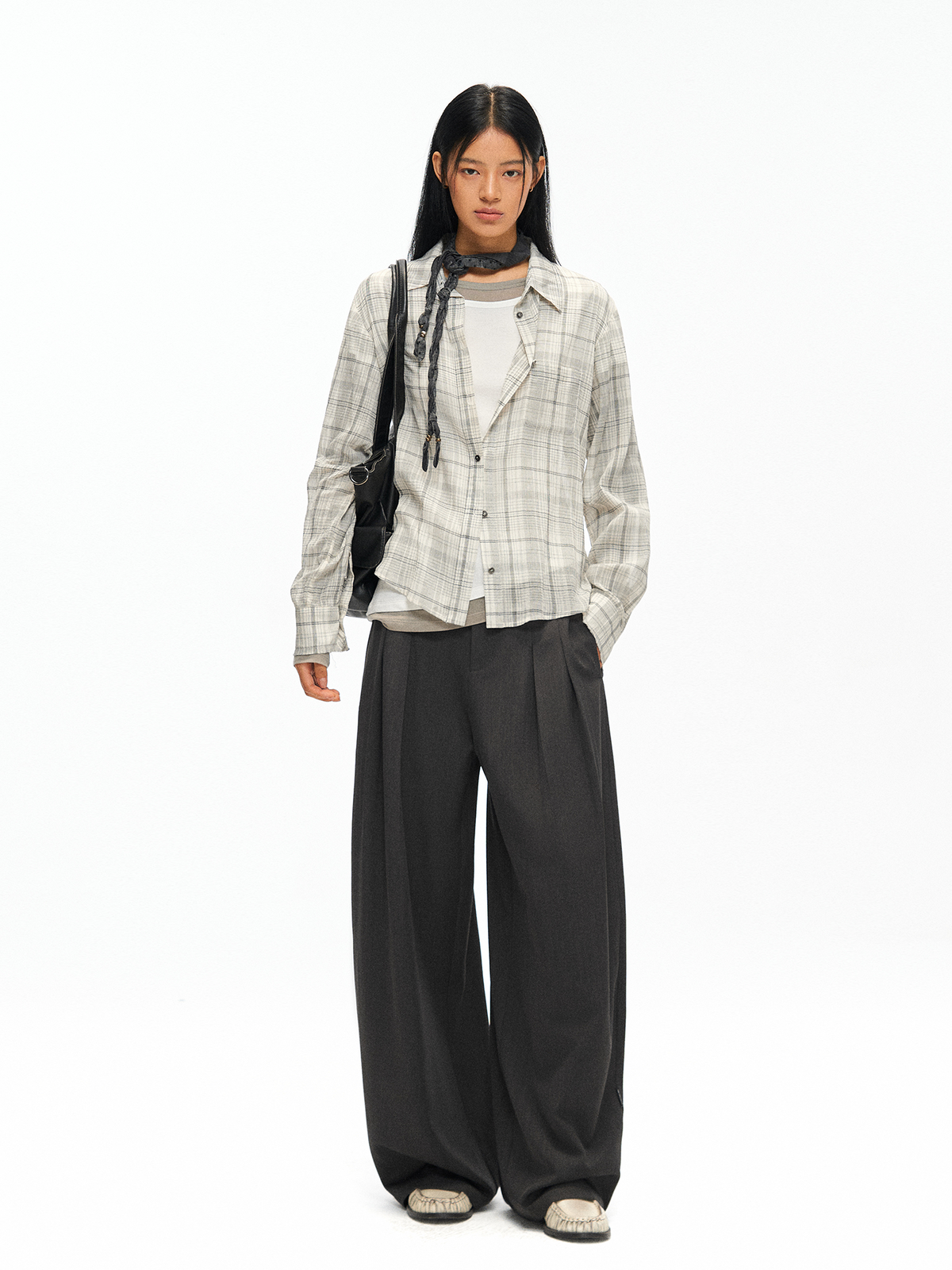 TGNS Pleated Curved Wide-Leg Trousers
