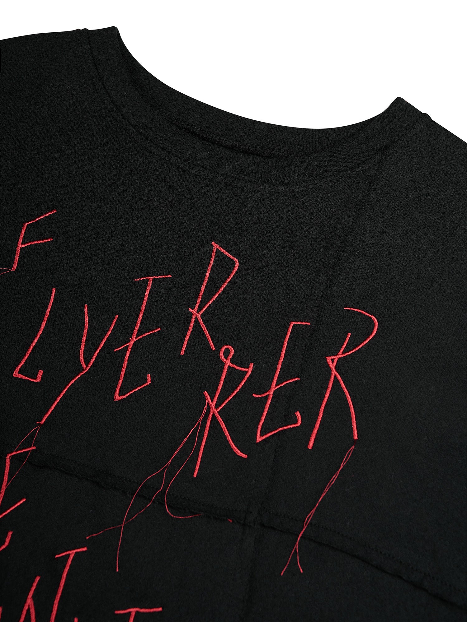 FLYERRER Cross-Panel Contrast Frayed Embroidered Long-Sleeve Tee, premium urban and streetwear designers apparel on PROJECTISR.com, FLYERRER