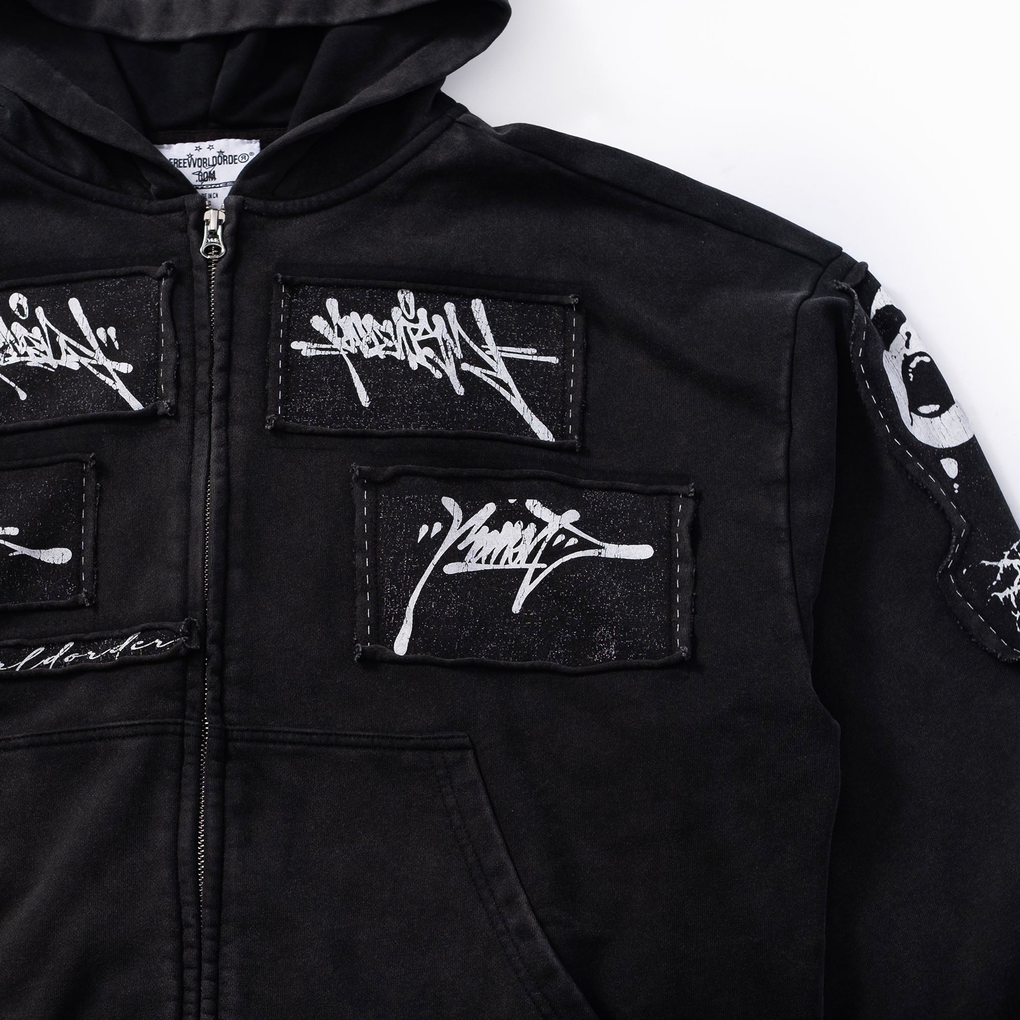 FVVO Patch Washed Zip-Up Hoodie